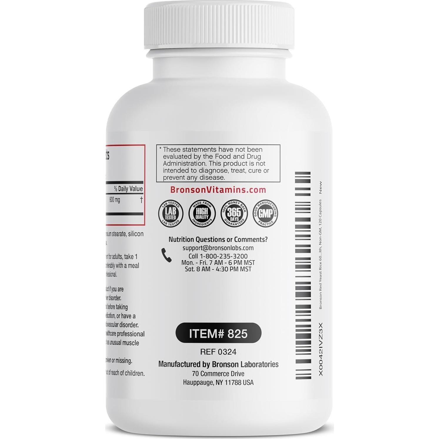 Arroz de Levadura Roja Bronson 600 MG 120 Cápsulas Salud