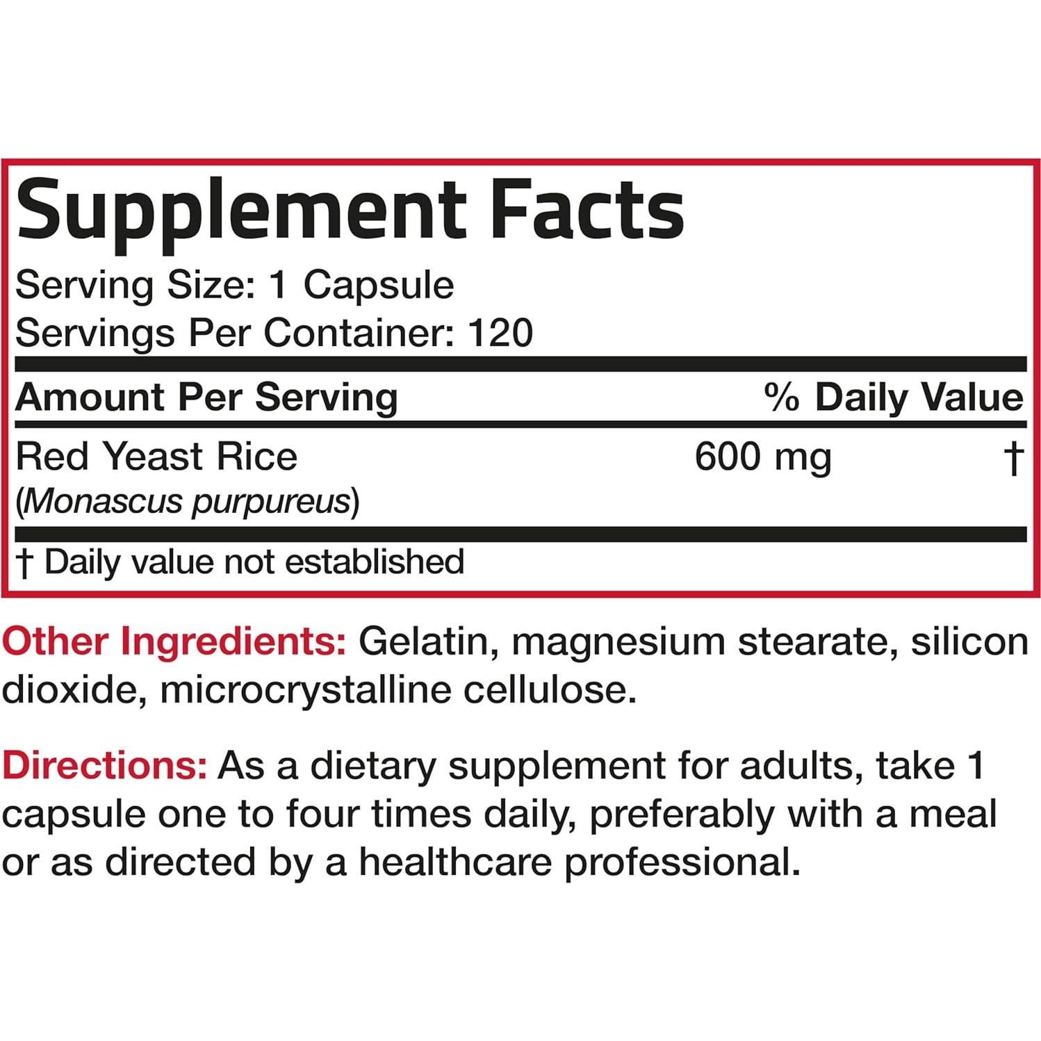 Arroz de Levadura Roja Bronson 600 MG 120 Cápsulas Salud