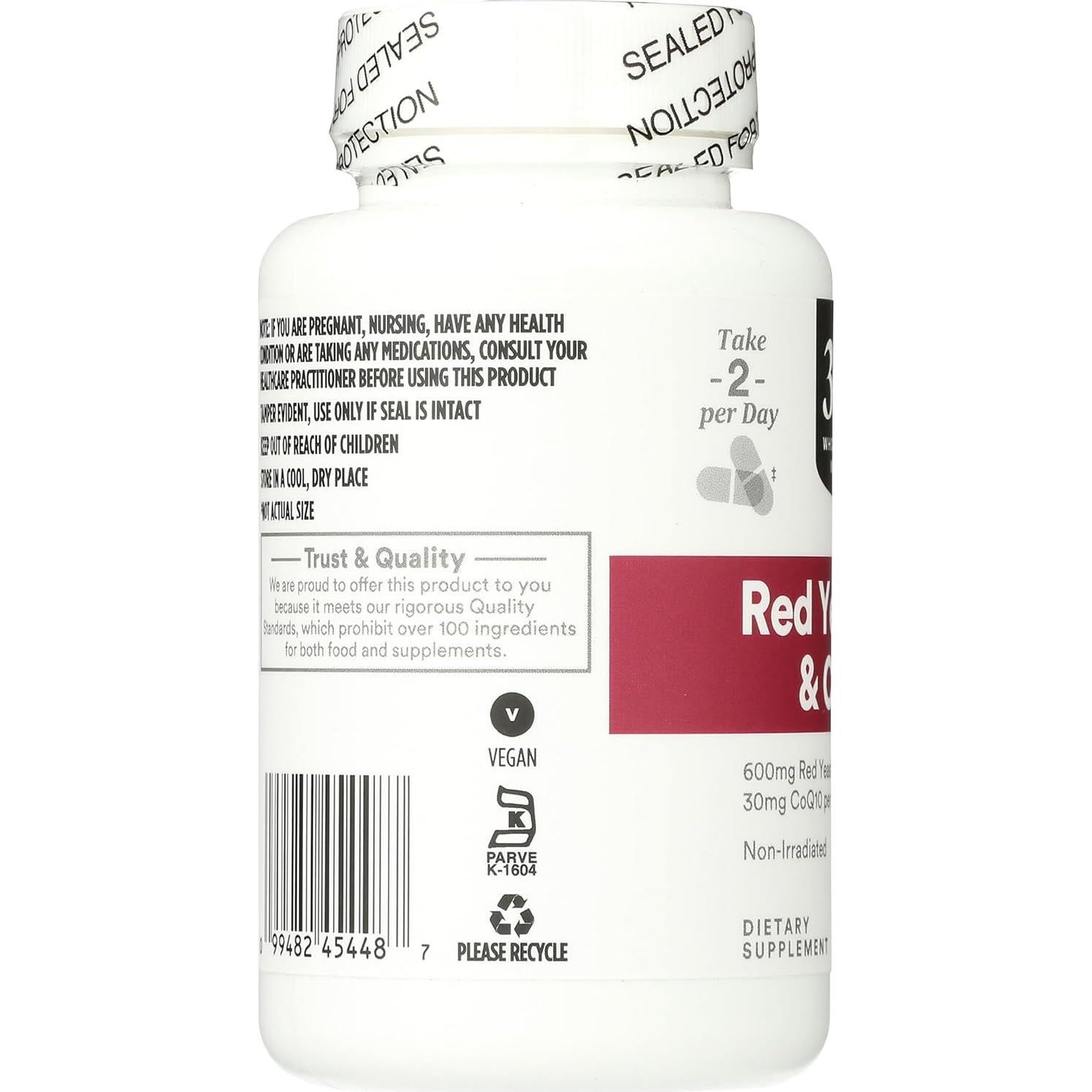 Suplemento Arroz de Levadura Roja CoQ10 365 Whole Foods 90 Cápsulas