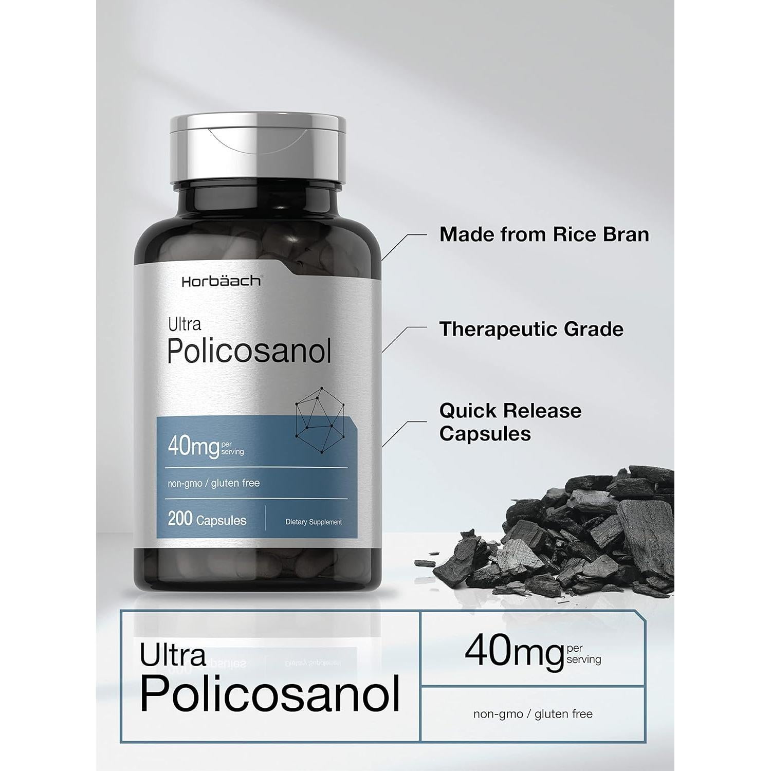Policosanol Horbäch 40mg - 200 Cápsulas Sin OGM y Gluten