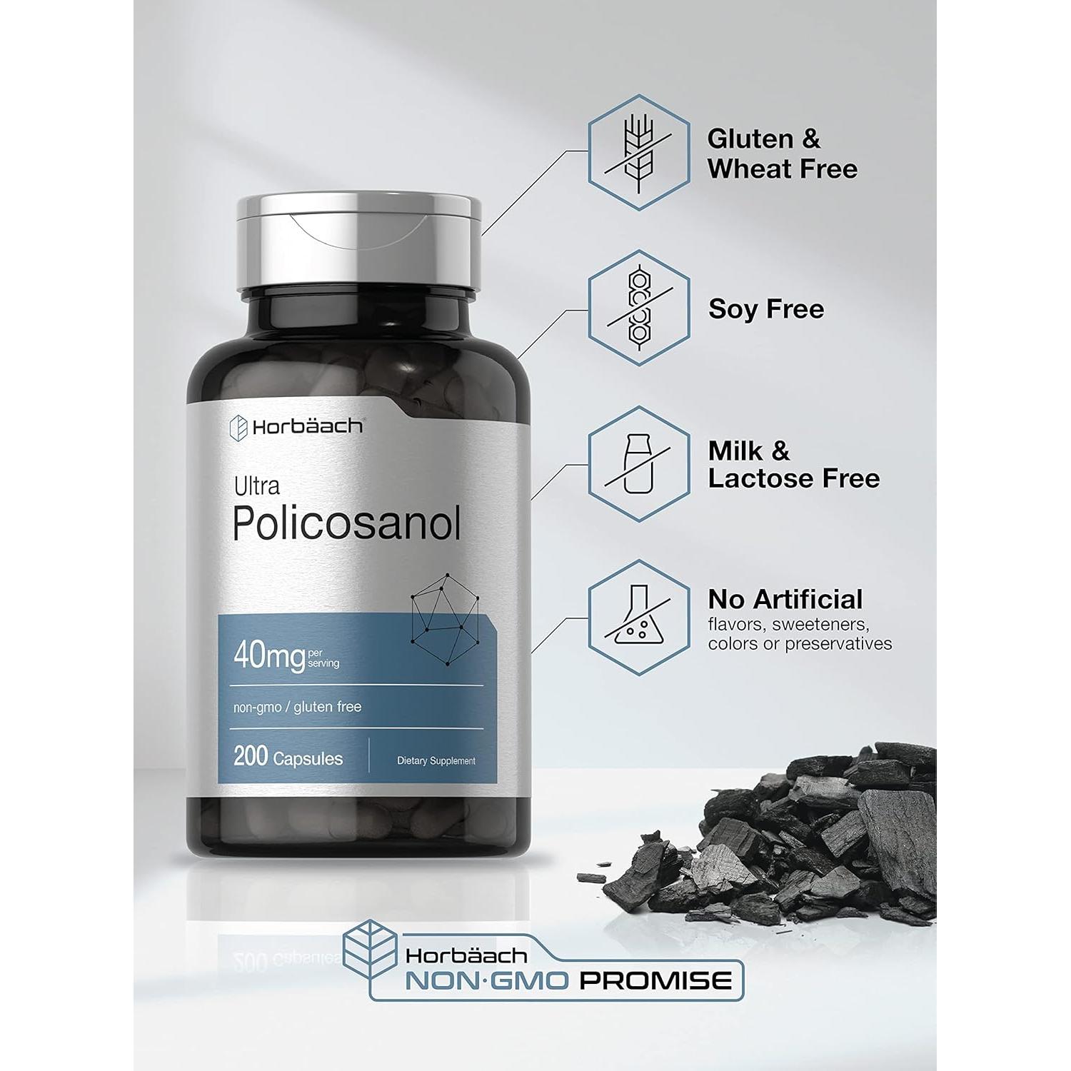 Policosanol Horbäch 40mg - 200 Cápsulas Sin OGM y Gluten