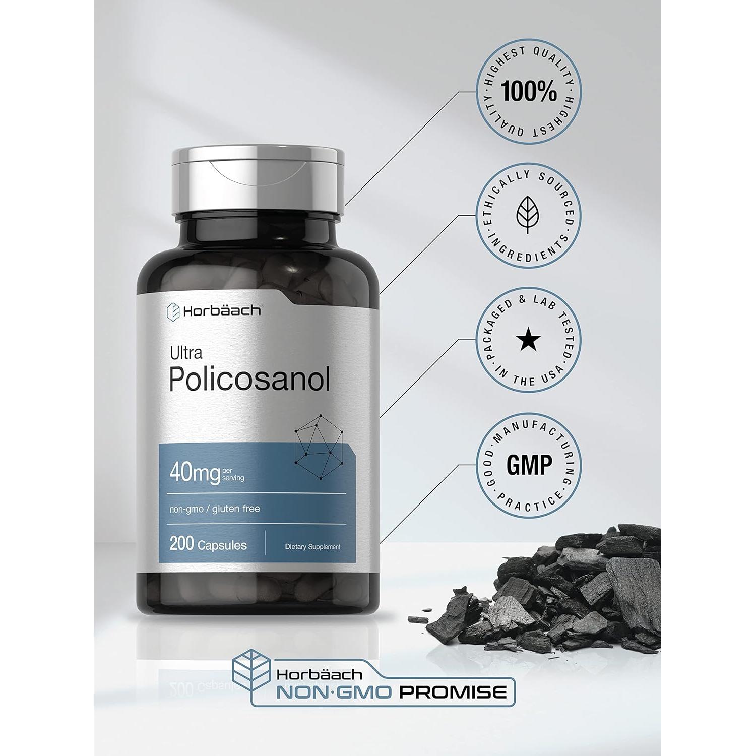 Policosanol Horbäch 40mg - 200 Cápsulas Sin OGM y Gluten