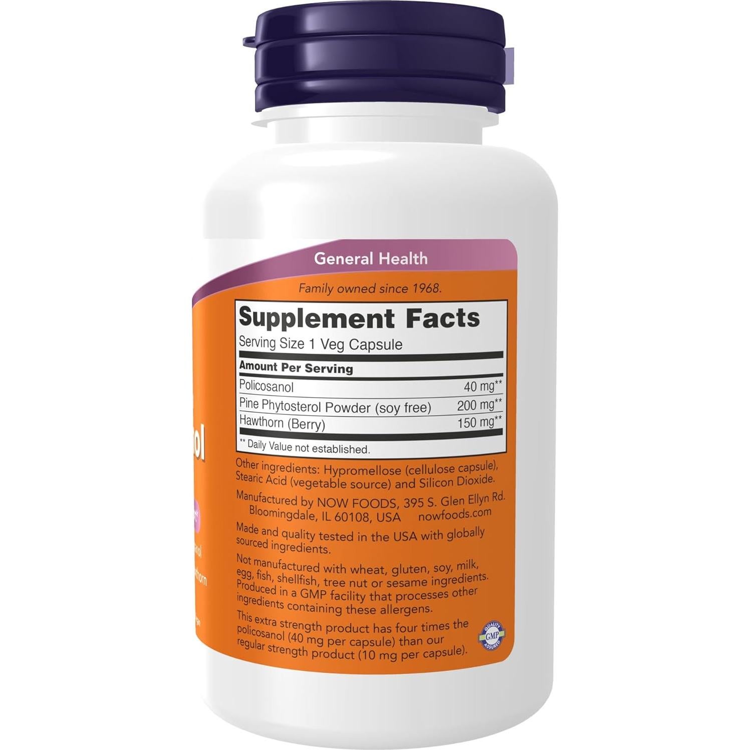 Suplemento Policosanol 40mg NOW Foods - 90 Cápsulas Veganas