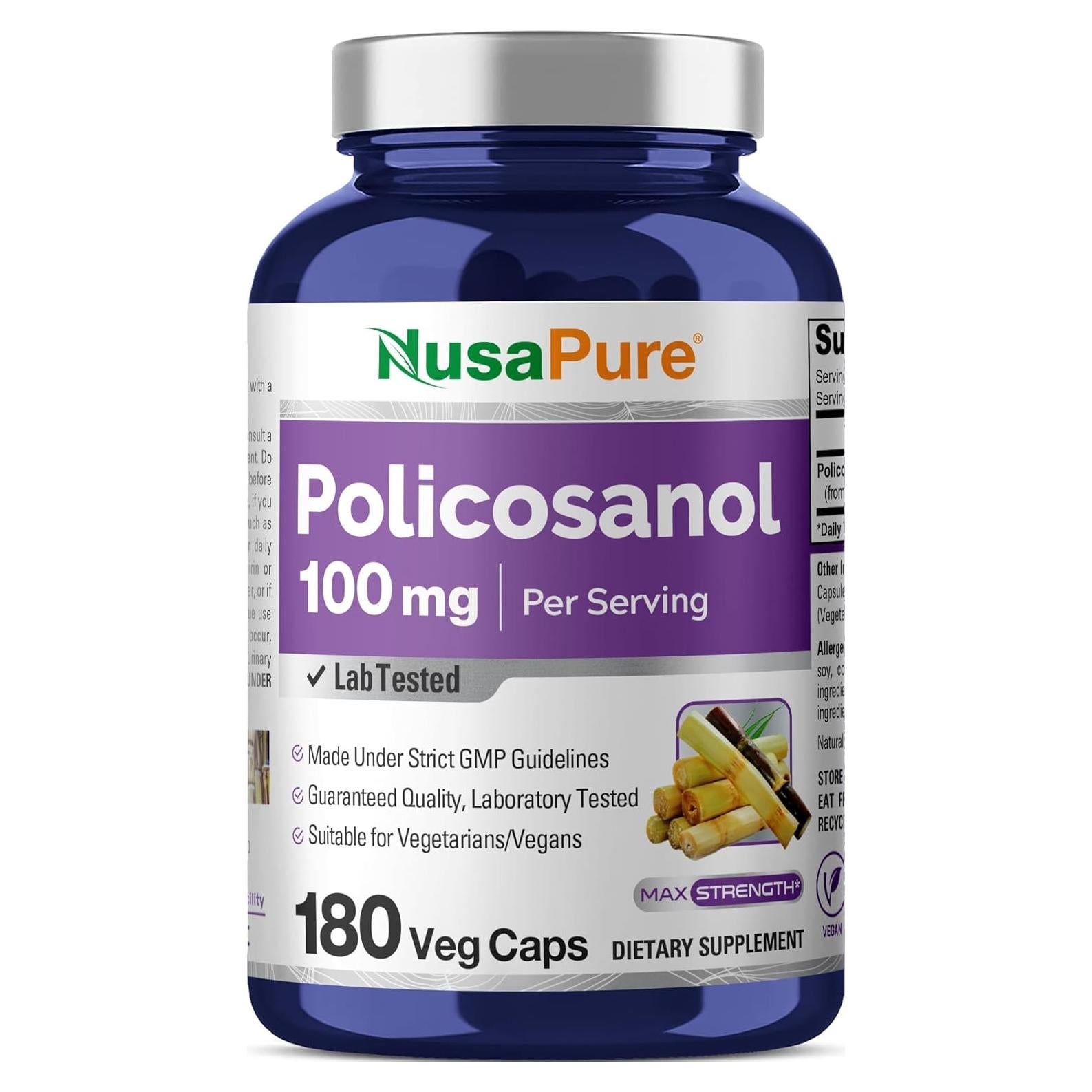 Suplemento Policosanol 100mg NusaPure 180 Cápsulas Veganas