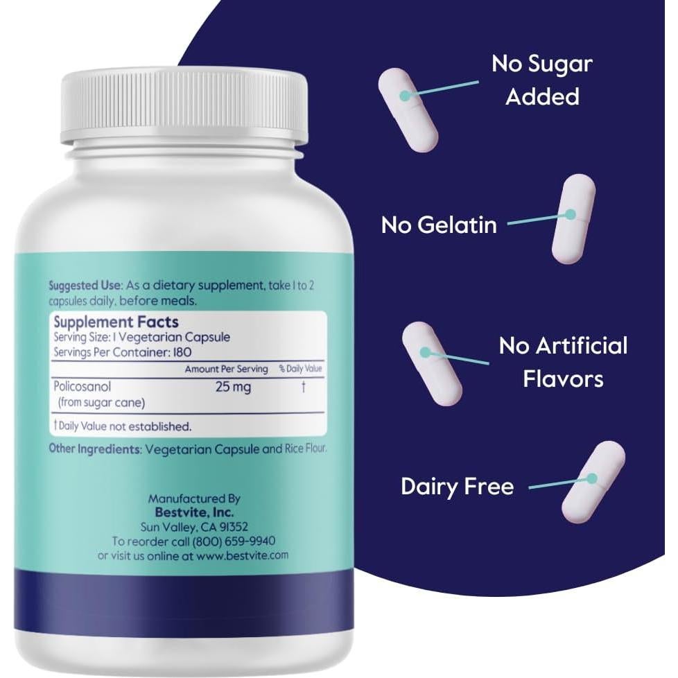 Bestvite Policosanol 25mg 180 Cápsulas Veganas Sin Gluten