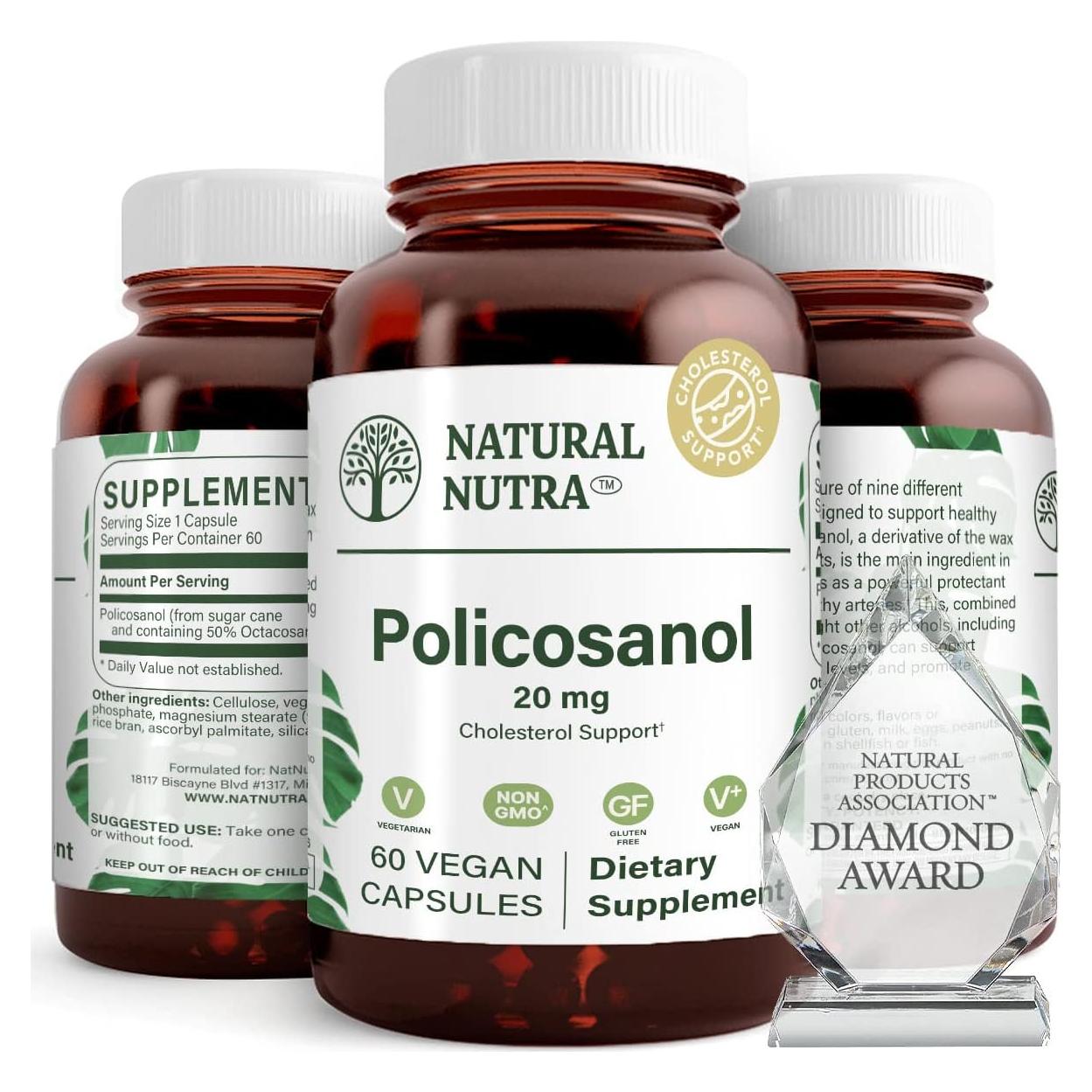 Policosanol 20mg Natural Nutra - 60 Cápsulas Veganas