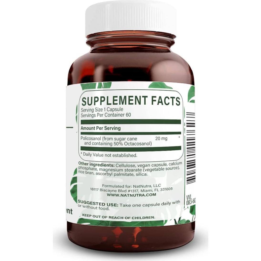 Policosanol 20mg Natural Nutra - 60 Cápsulas Veganas