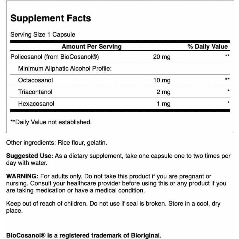 Swanson Policosanol 60 Cápsulas 20mg - Suplemento Salud Cardiovascular