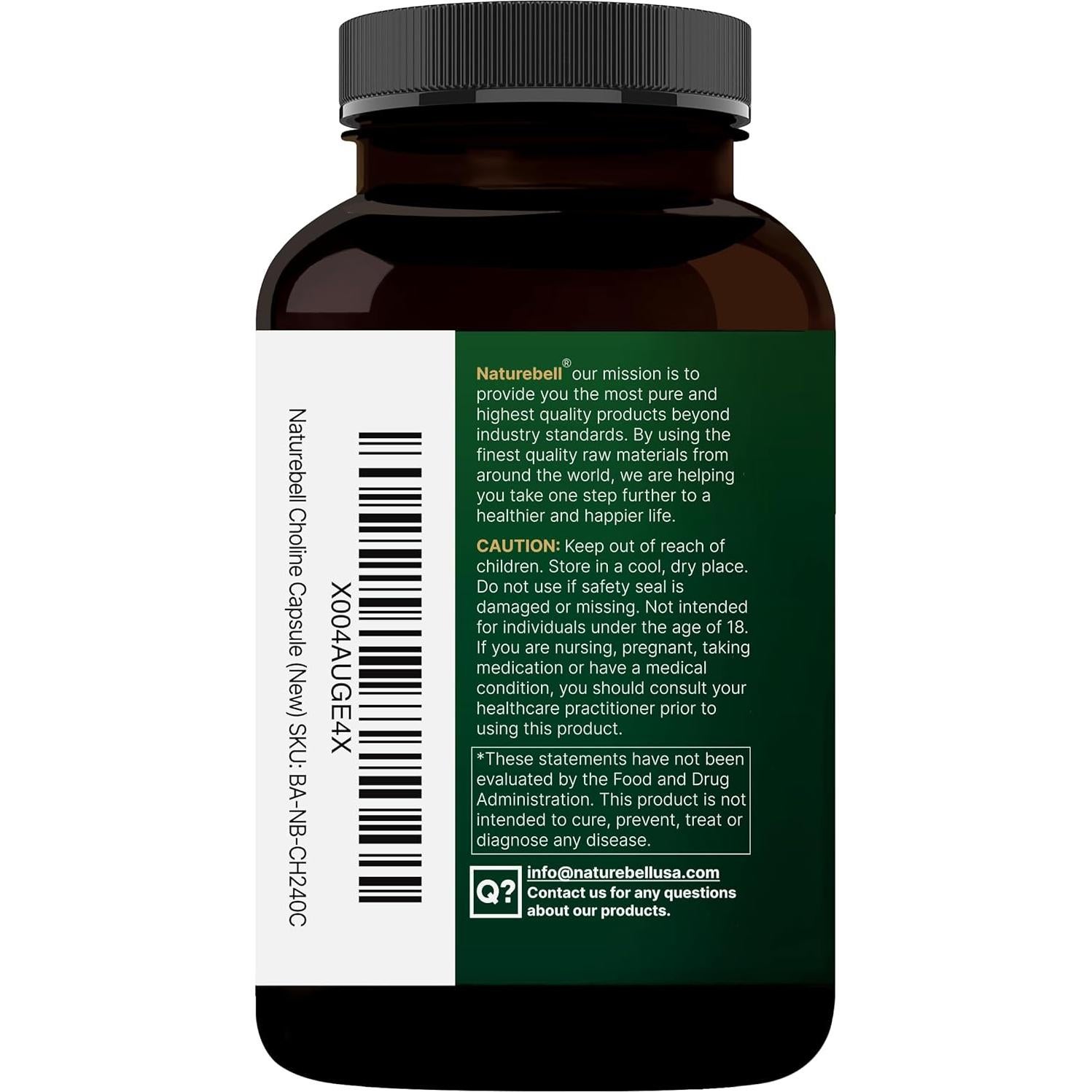 Suplemento de Colina NatureBell 500mg + Omega-3 240 Cápsulas
