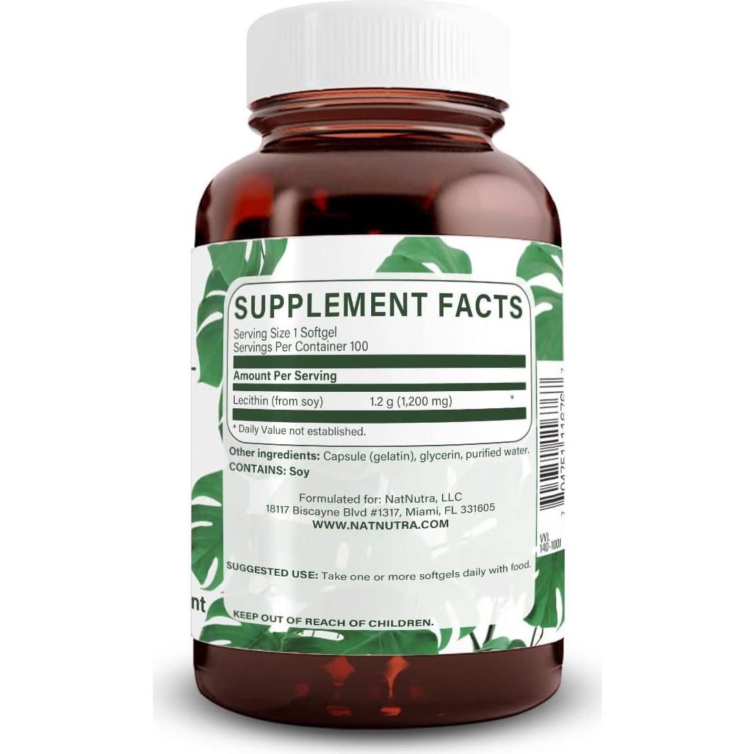 Suplemento de Lecitina de Soja Natural Nutra 1200 mg - 100 Cápsulas