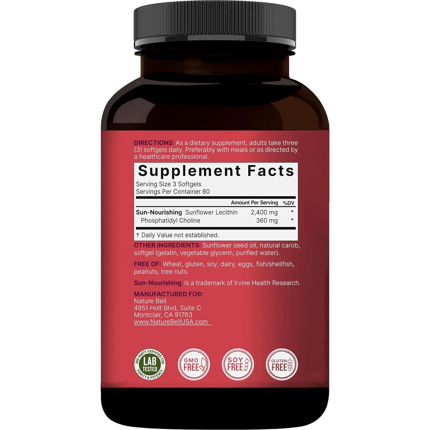 Lecitina de Girasol NatureBell 240 Gelatinas 2400mg Sin Soja