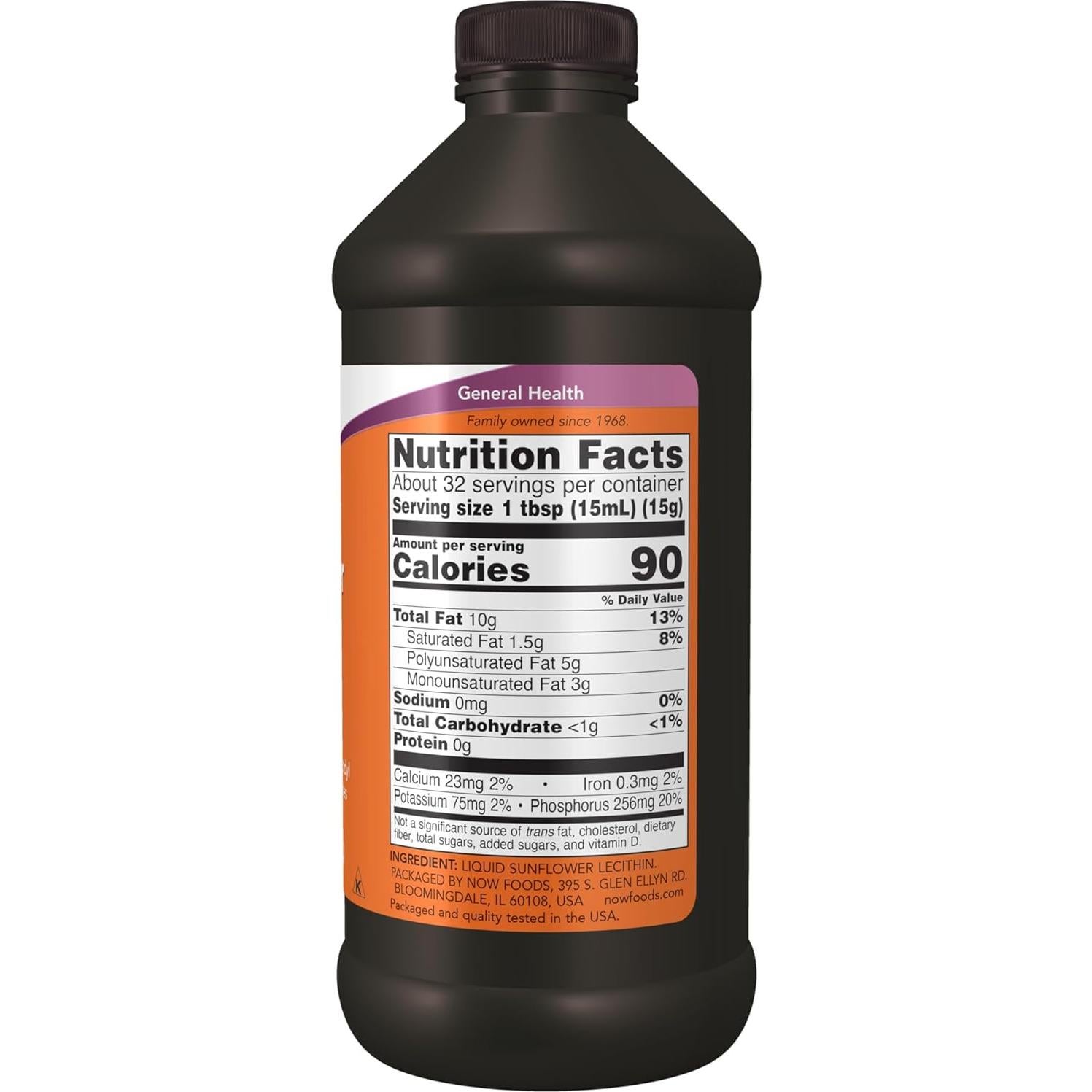 NOW Lecitina de Girasol Líquida 453g - Colina Fosfatidil Natural