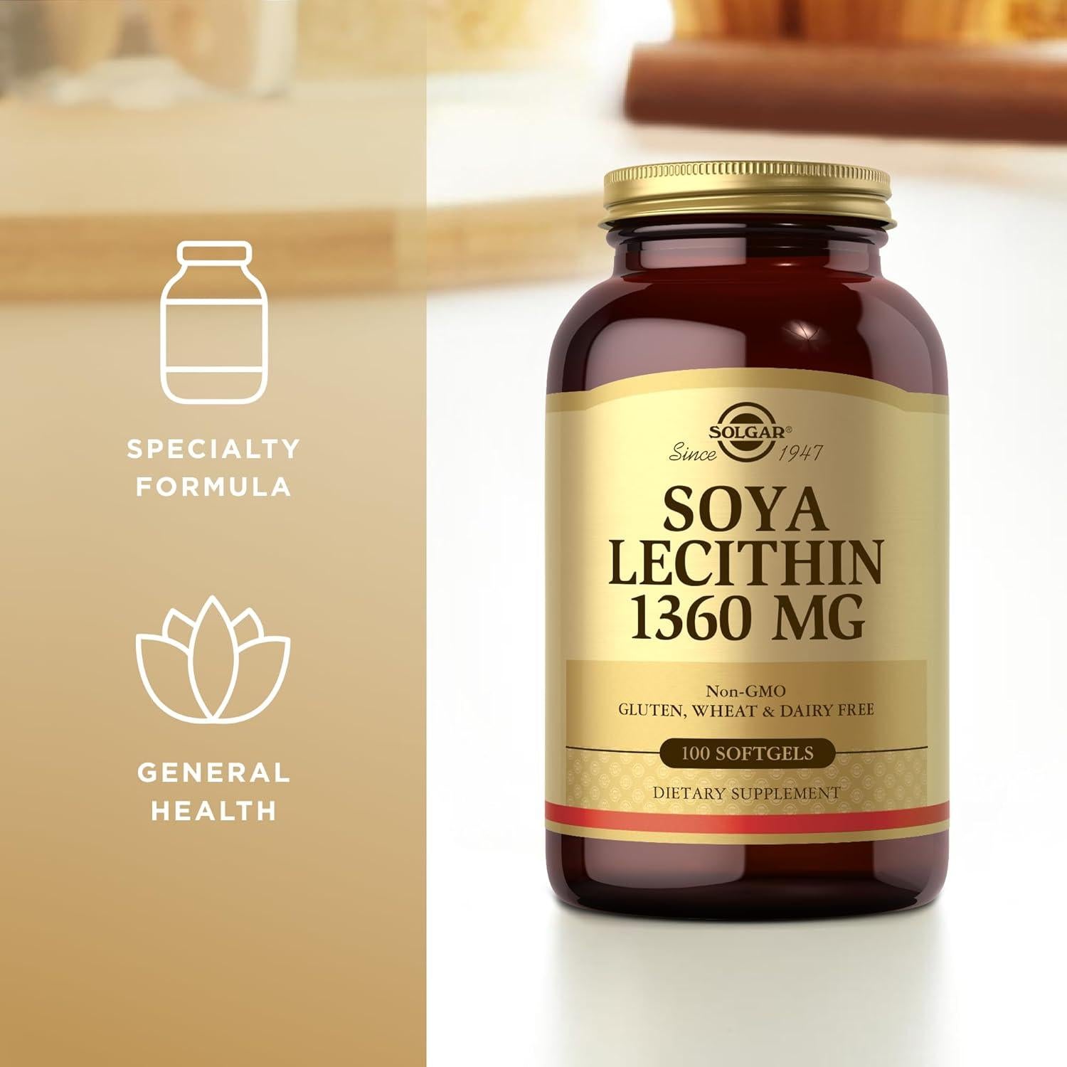 Lecitina de Soja Solgar 1360 mg - 100 Softgels Sin Gluten