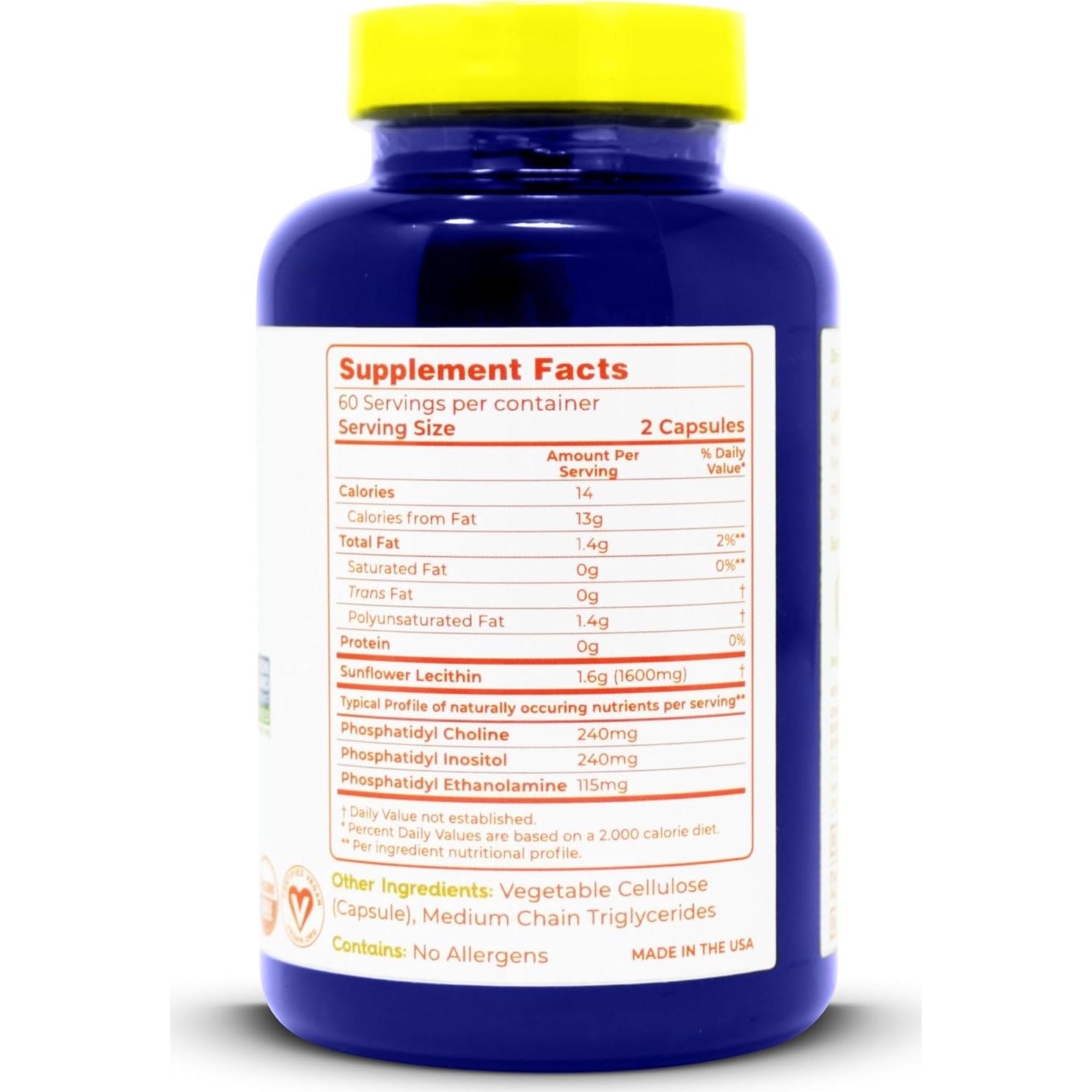 Lecitina de Girasol 100% Natural Lekithos 1600mg 120 Cápsulas