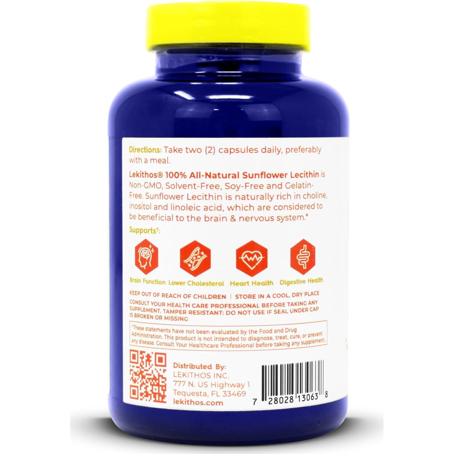 Lecitina de Girasol 100% Natural Lekithos 1600mg 120 Cápsulas