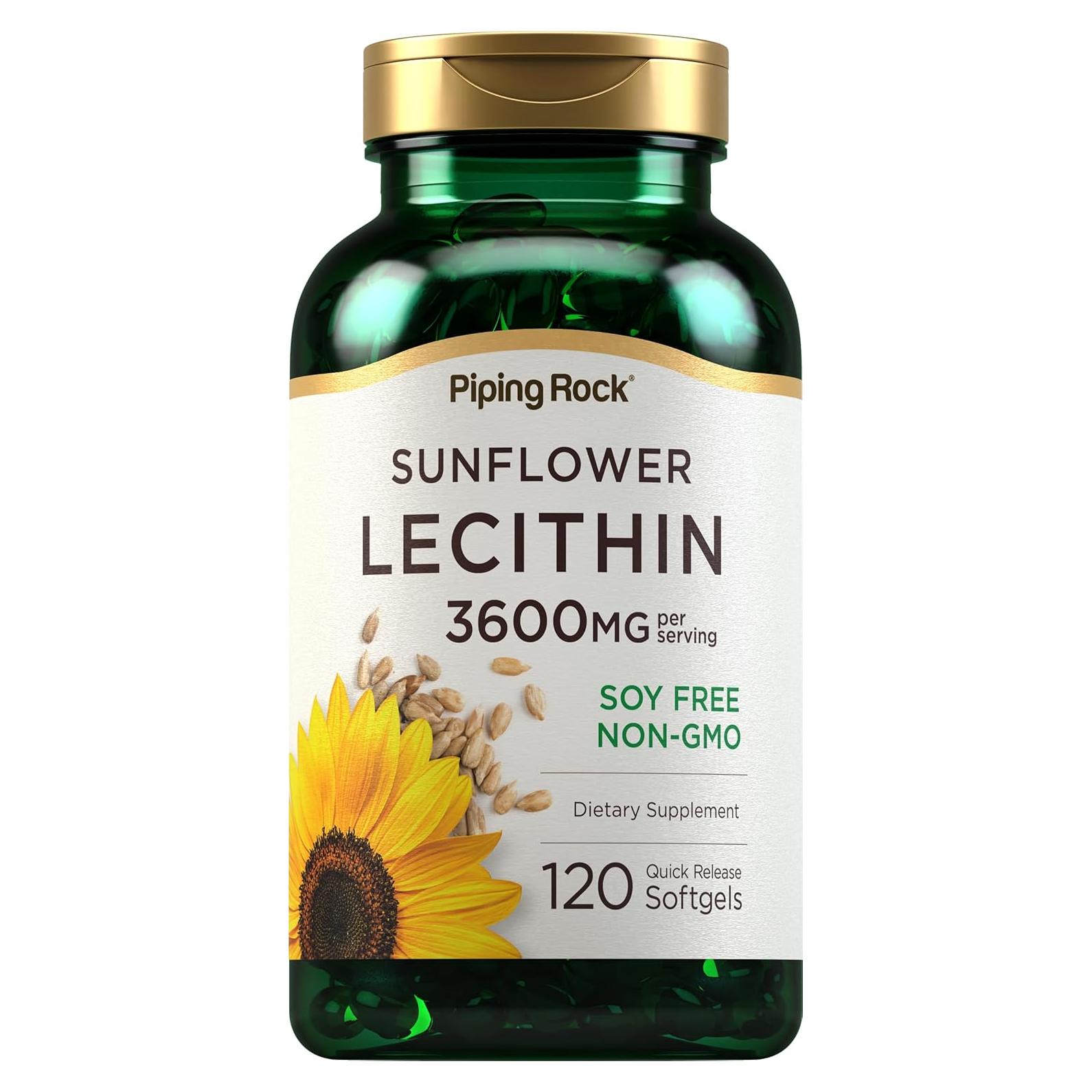 Cápsulas de Gel Suaves Piping Rock Lecitina de Girasol 3600 mg 120 Conteo