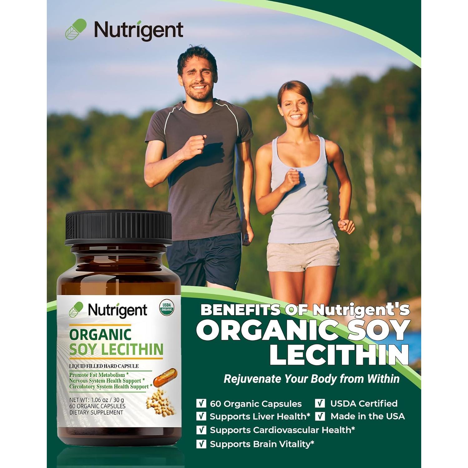 Suplemento de Lecitina de Soja Orgánica Nutrigent 800 mg - 60 Cápsulas
