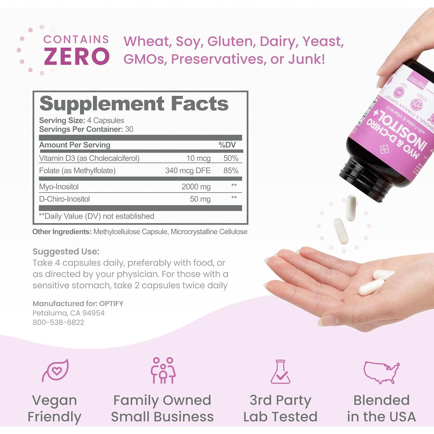 Suplemento de Inositol Optify 120 Cápsulas - Equilibrio Hormonal