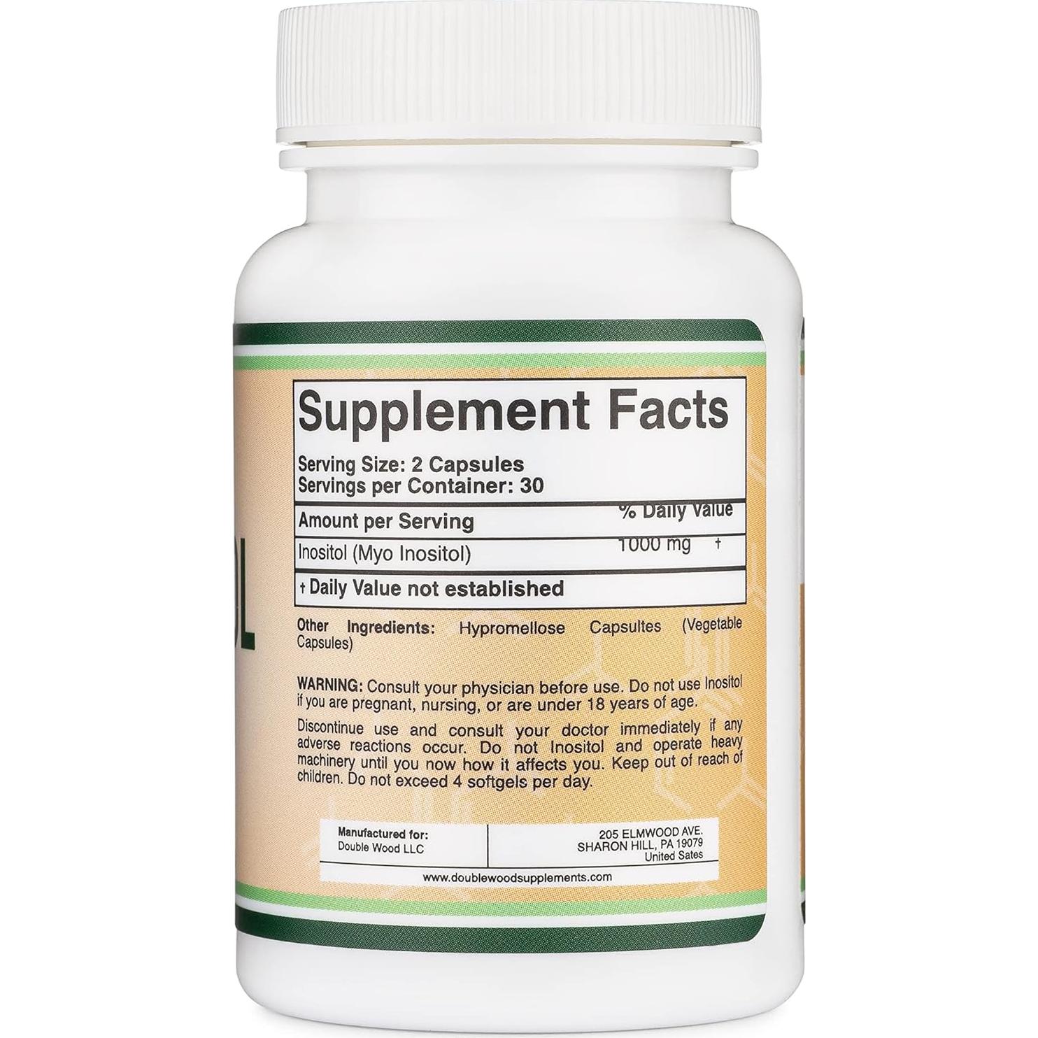 Cápsulas de Inositol 1000mg Double Wood - Salud Mujeres 60 Unidades