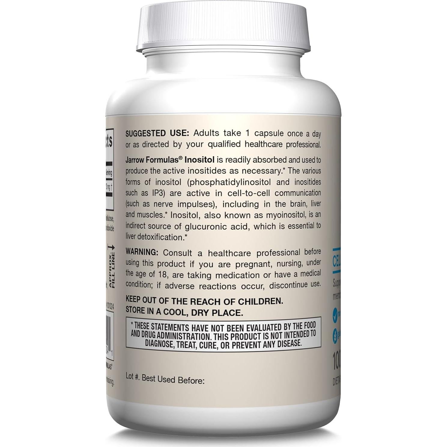 Suplemento de Inositol Jarrow Formulas 750 mg 100 Cápsulas
