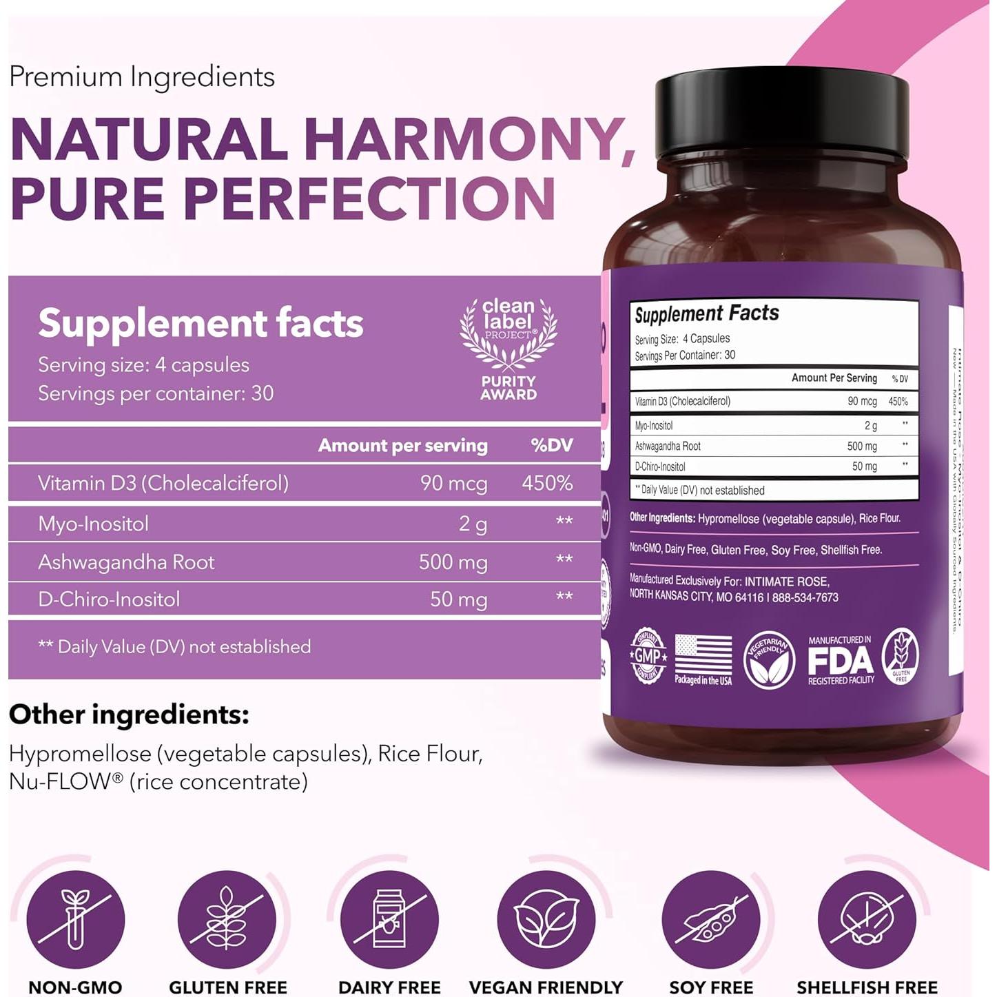 Suplemento de Inositol Intimate Rose 40:1 - 30 Cápsulas