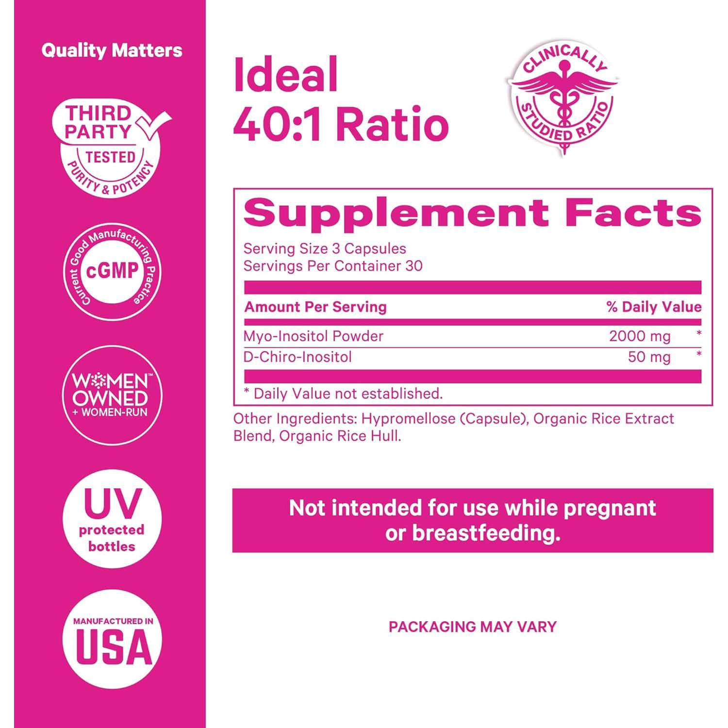 Suplemento de Inositol Pink Stork 40:1 - 90 Cápsulas