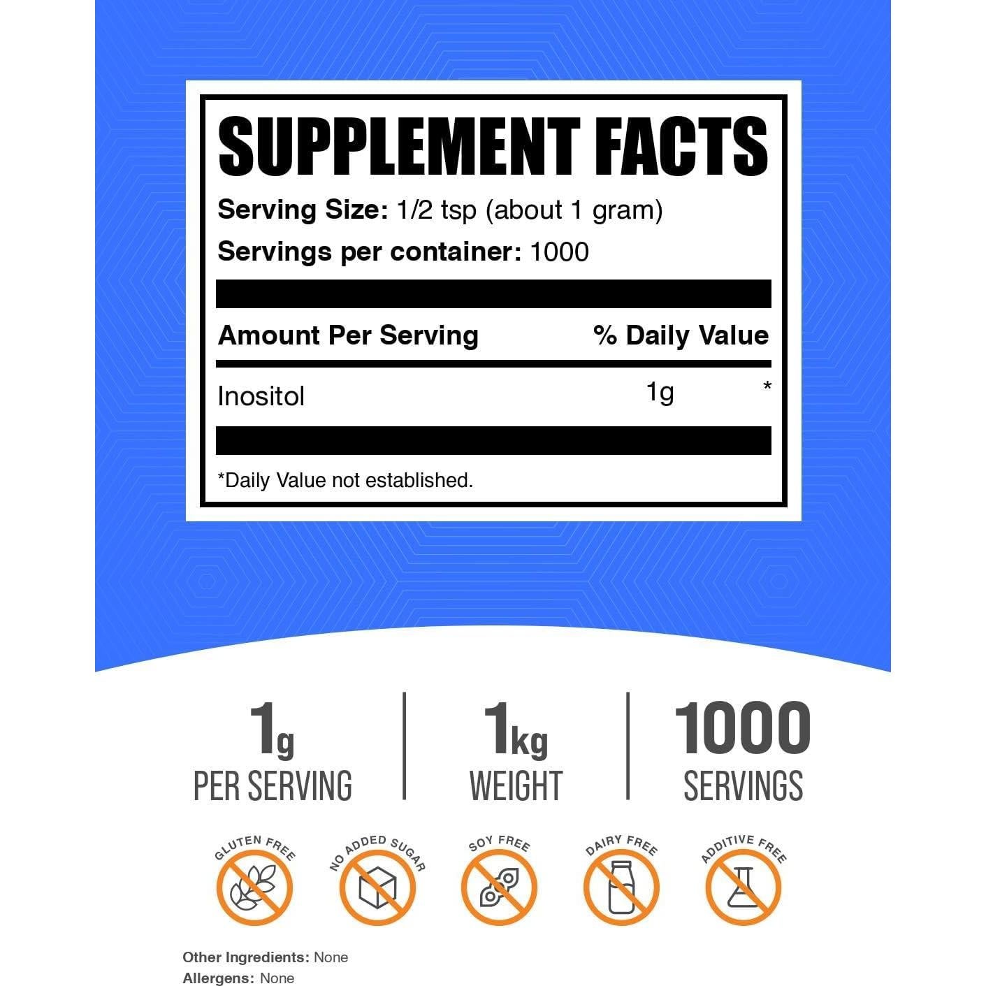 Polvo de Inositol BulkSupplements 1kg - Suplemento Vitamina B8