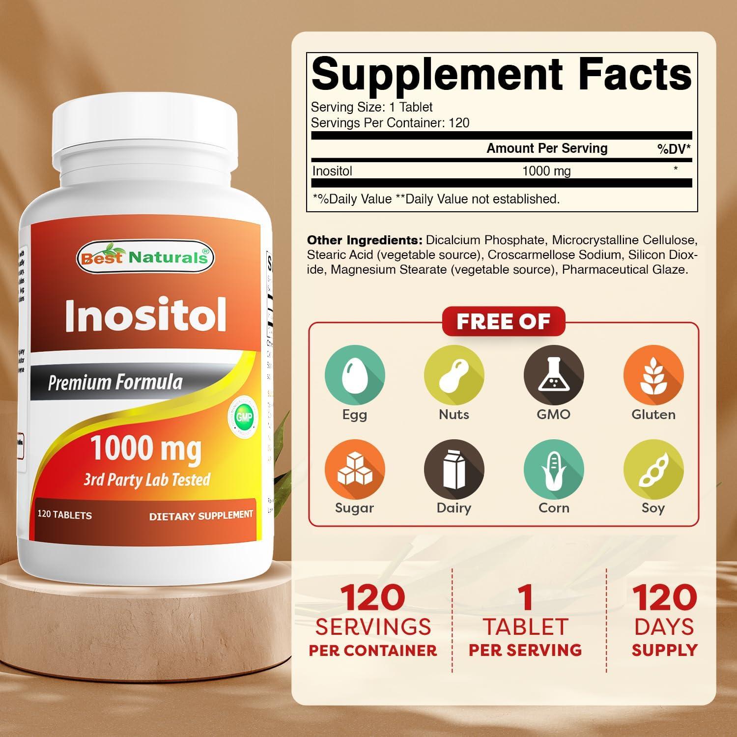 Inositol 1000 mg Mejores Naturales 120 Tabletas Sin OGM