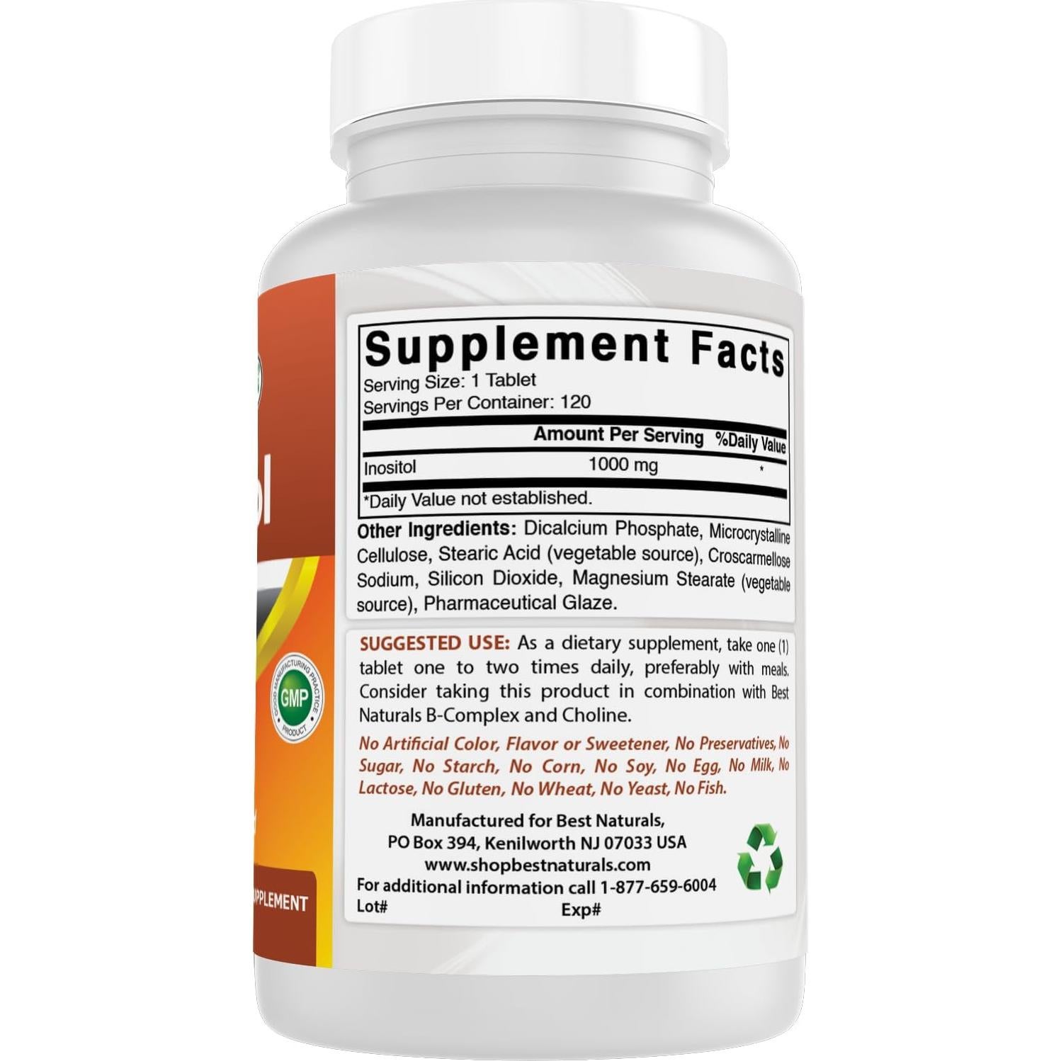 Inositol 1000 mg Mejores Naturales 120 Tabletas Sin OGM