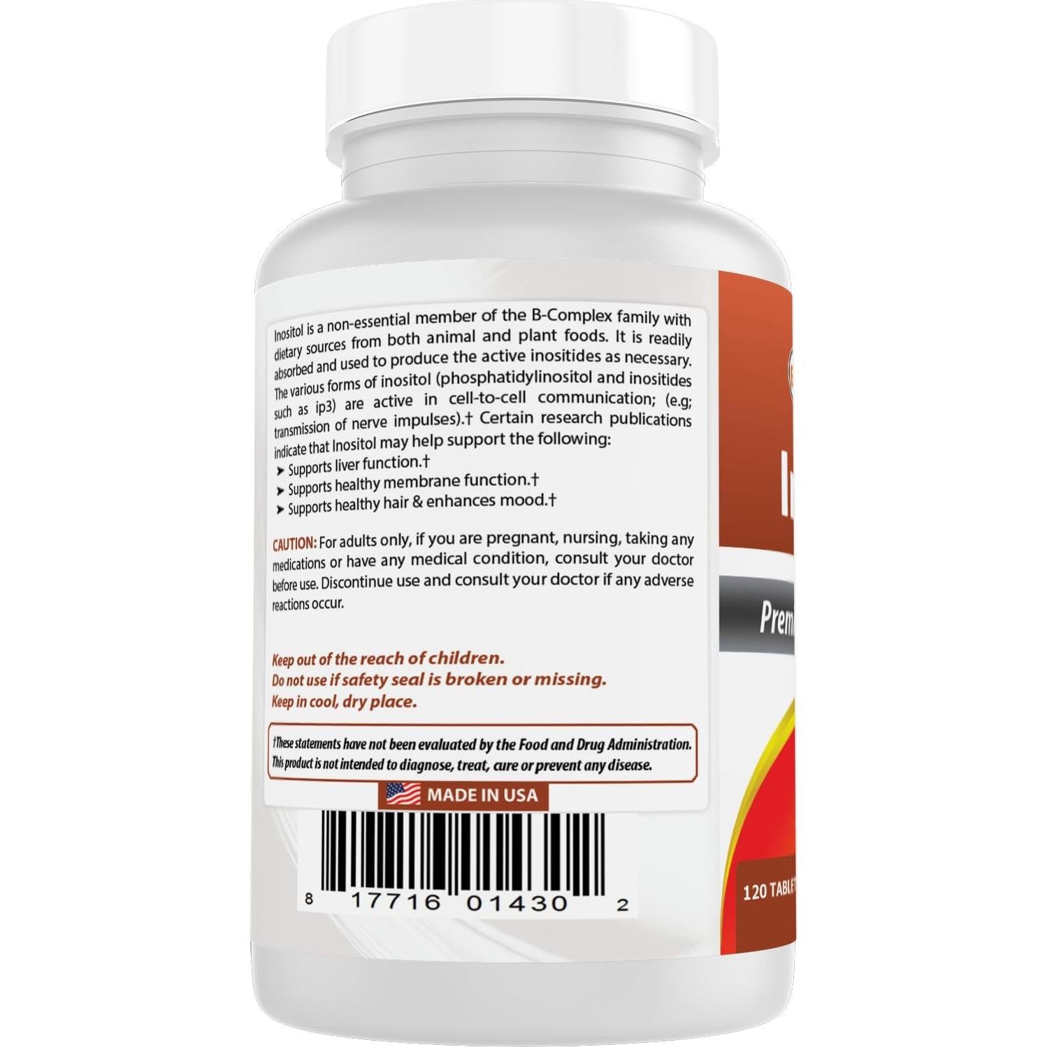Inositol 1000 mg Mejores Naturales 120 Tabletas Sin OGM