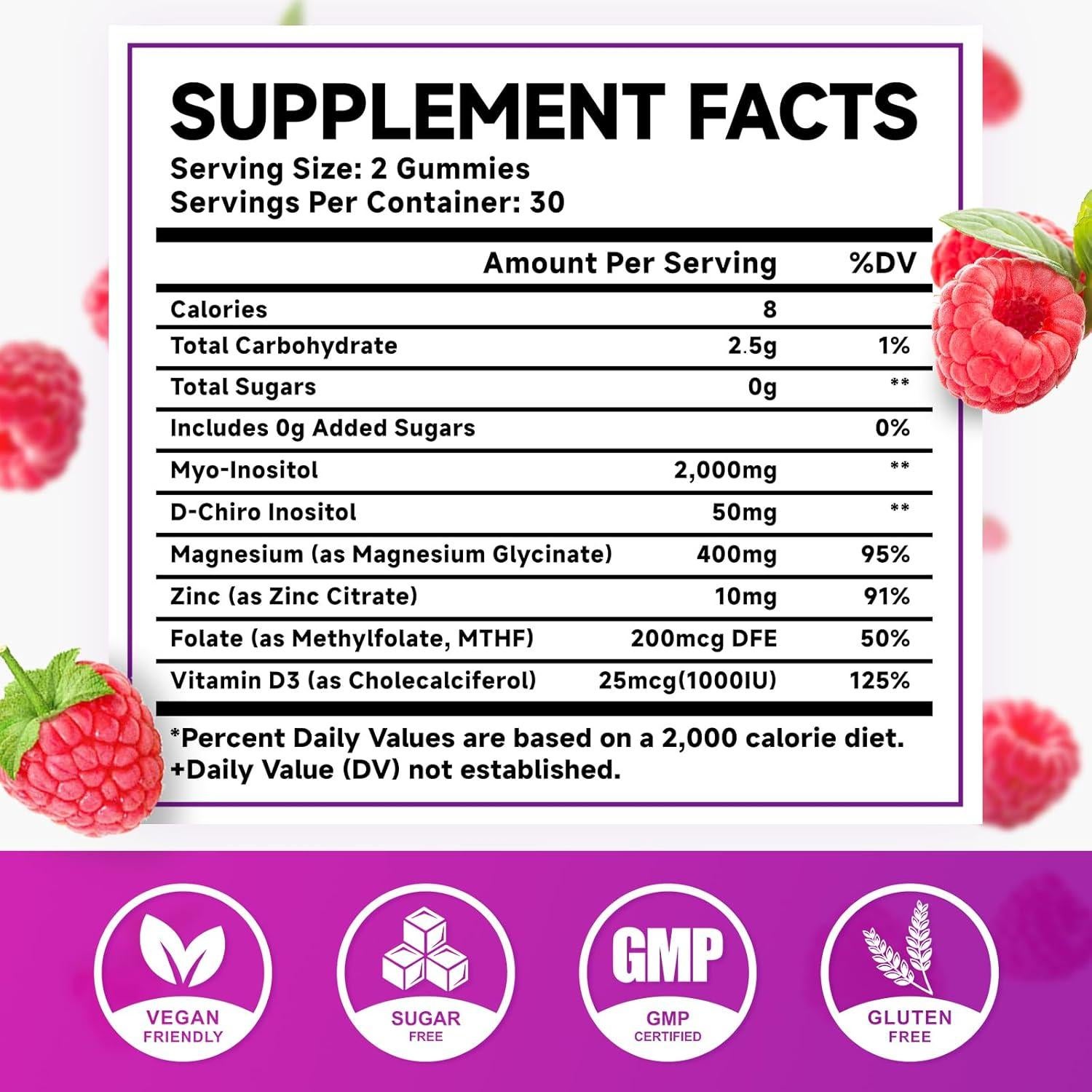 Gomitas de Inositol Myo y D-Chiro 40:1 con Vitamina D3 y Magnesio - 60 Unidades