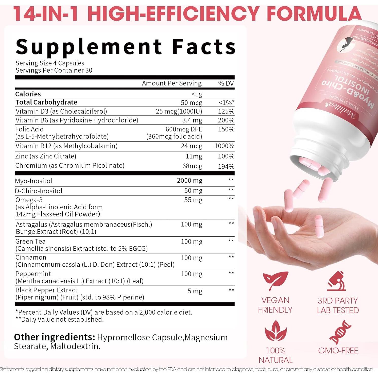 Suplemento Vegano de Inositol MULITTEA 120 Cápsulas 14 en 1