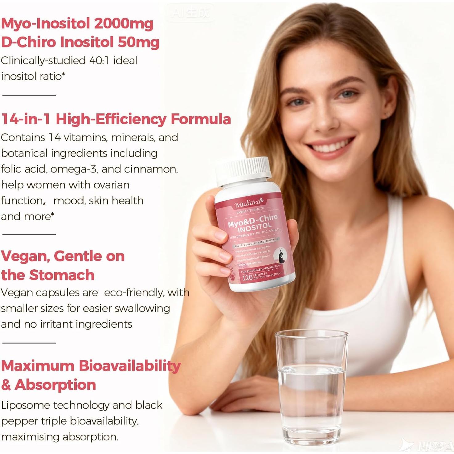 Suplemento Vegano de Inositol MULITTEA 120 Cápsulas 14 en 1