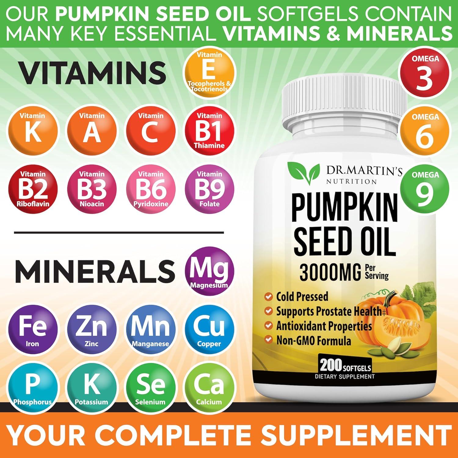 Aceite de Semilla de Calabaza 3000mg NUTRICIÓN DR. MARTIN 200 Gelatinas