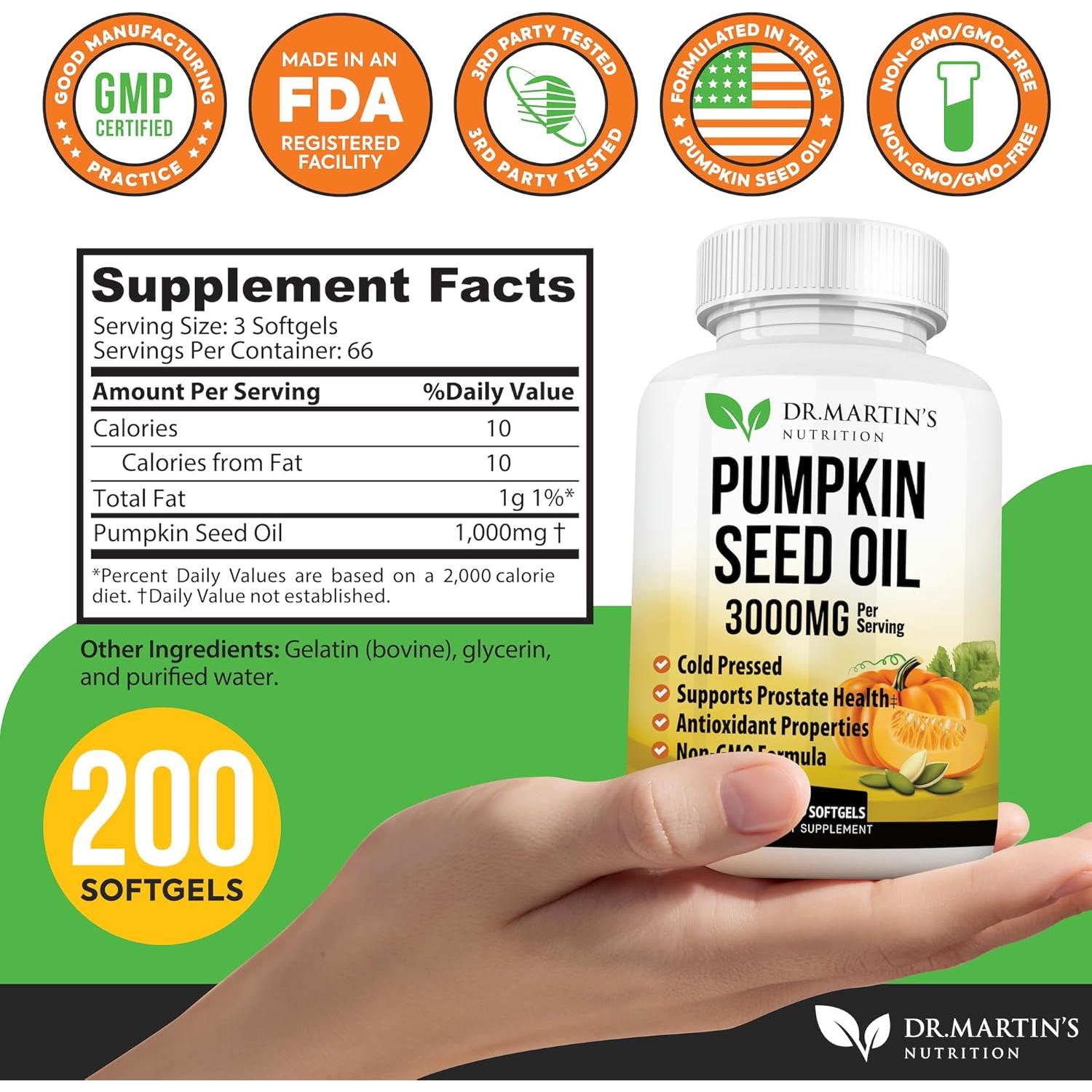 Aceite de Semilla de Calabaza 3000mg NUTRICIÓN DR. MARTIN 200 Gelatinas