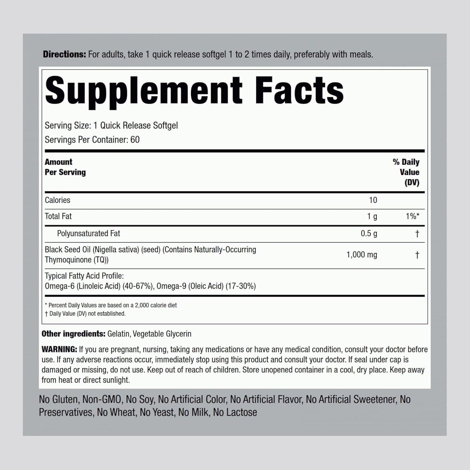 Cápsulas de Gel Blando Aceite de Semilla Negra Piping Rock 1000 mg 60 Unidades