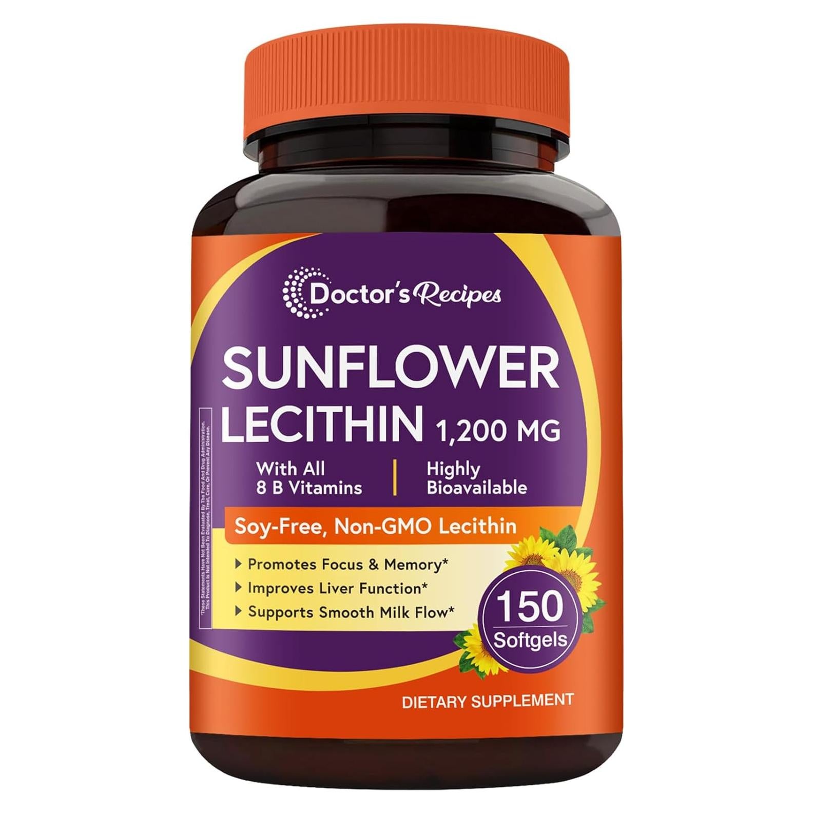 Lecitina de Girasol 1200 mg Recetas del Doctor 150 Cápsulas