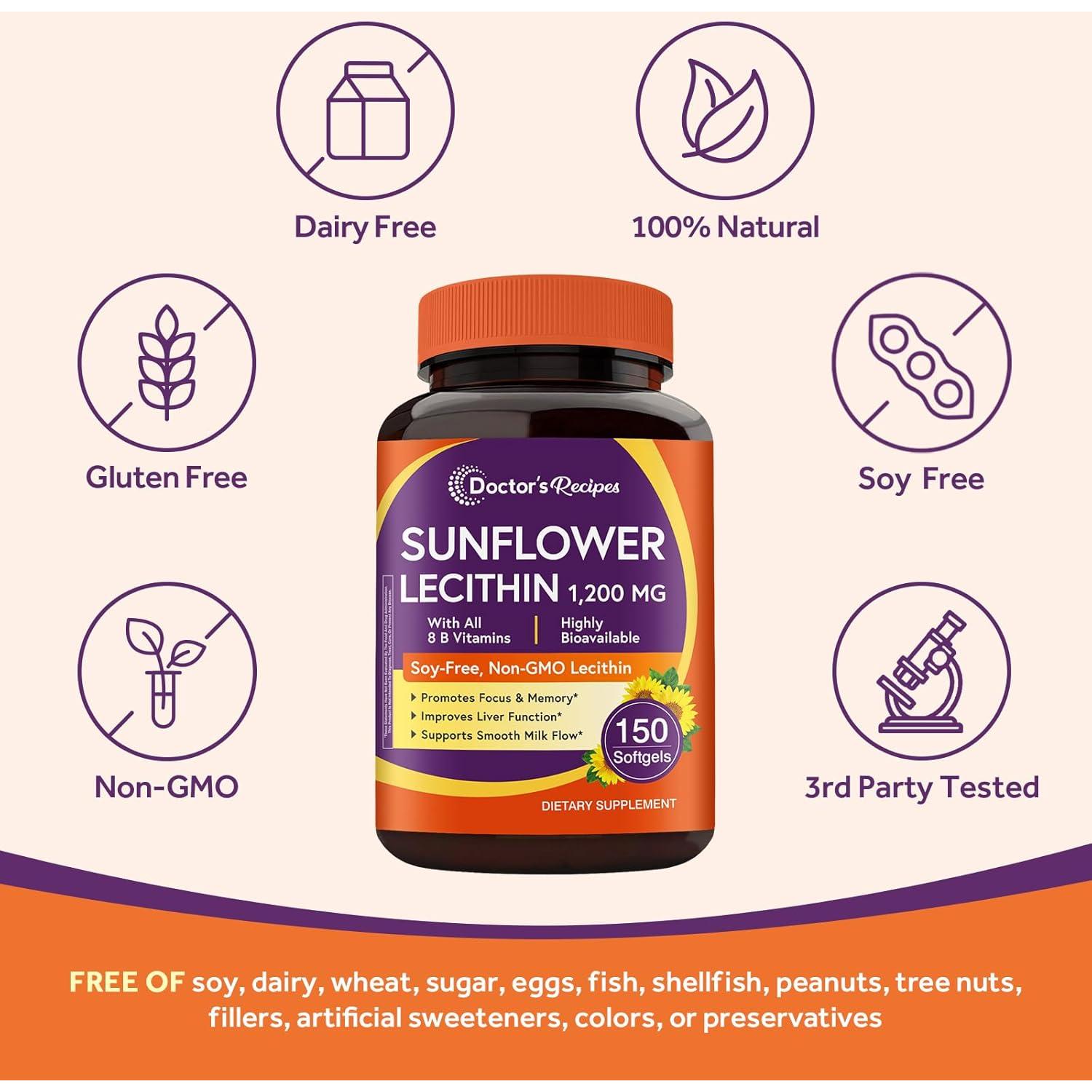 Lecitina de Girasol 1200 mg Recetas del Doctor 150 Cápsulas