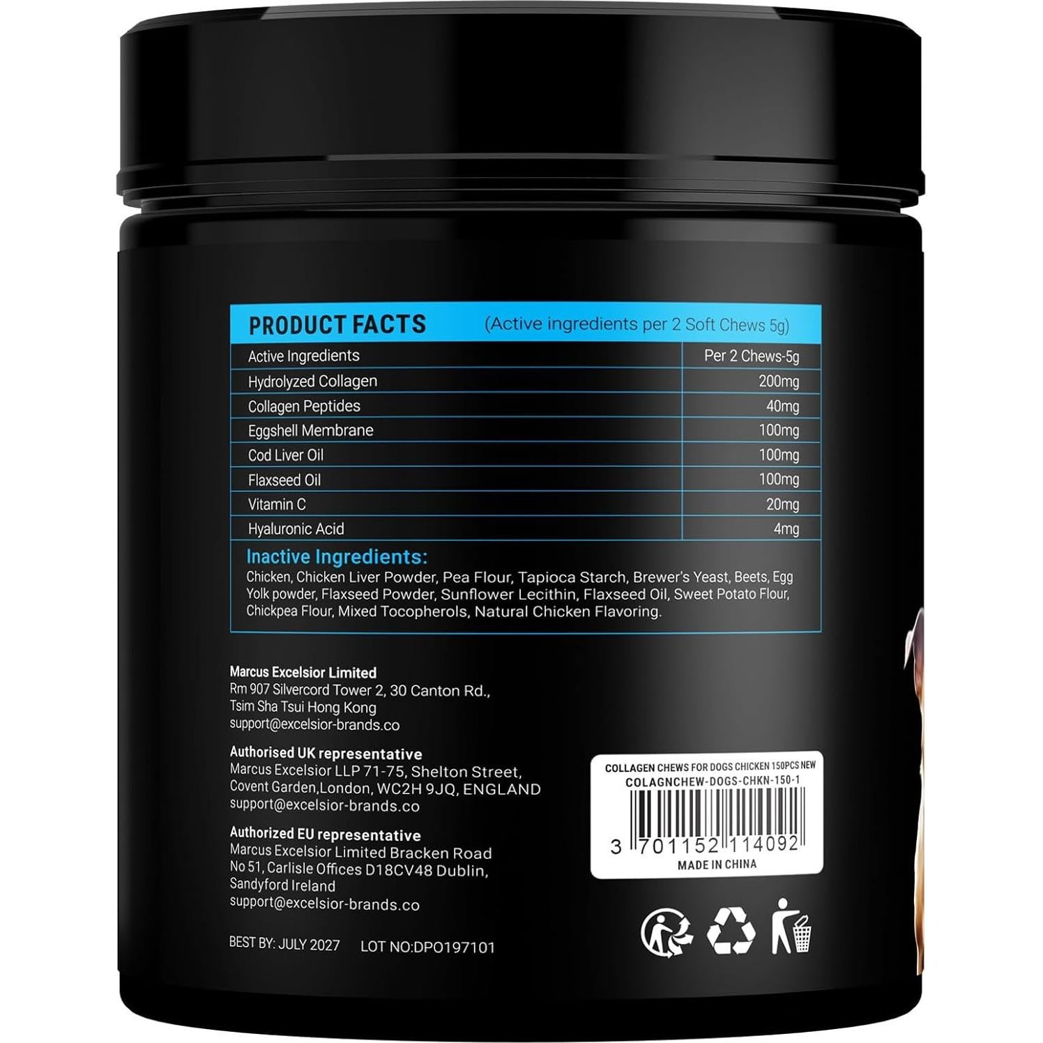 Colágeno para Perros OKKÖBI - 150 Masticables Pollo - Articulaciones y Piel