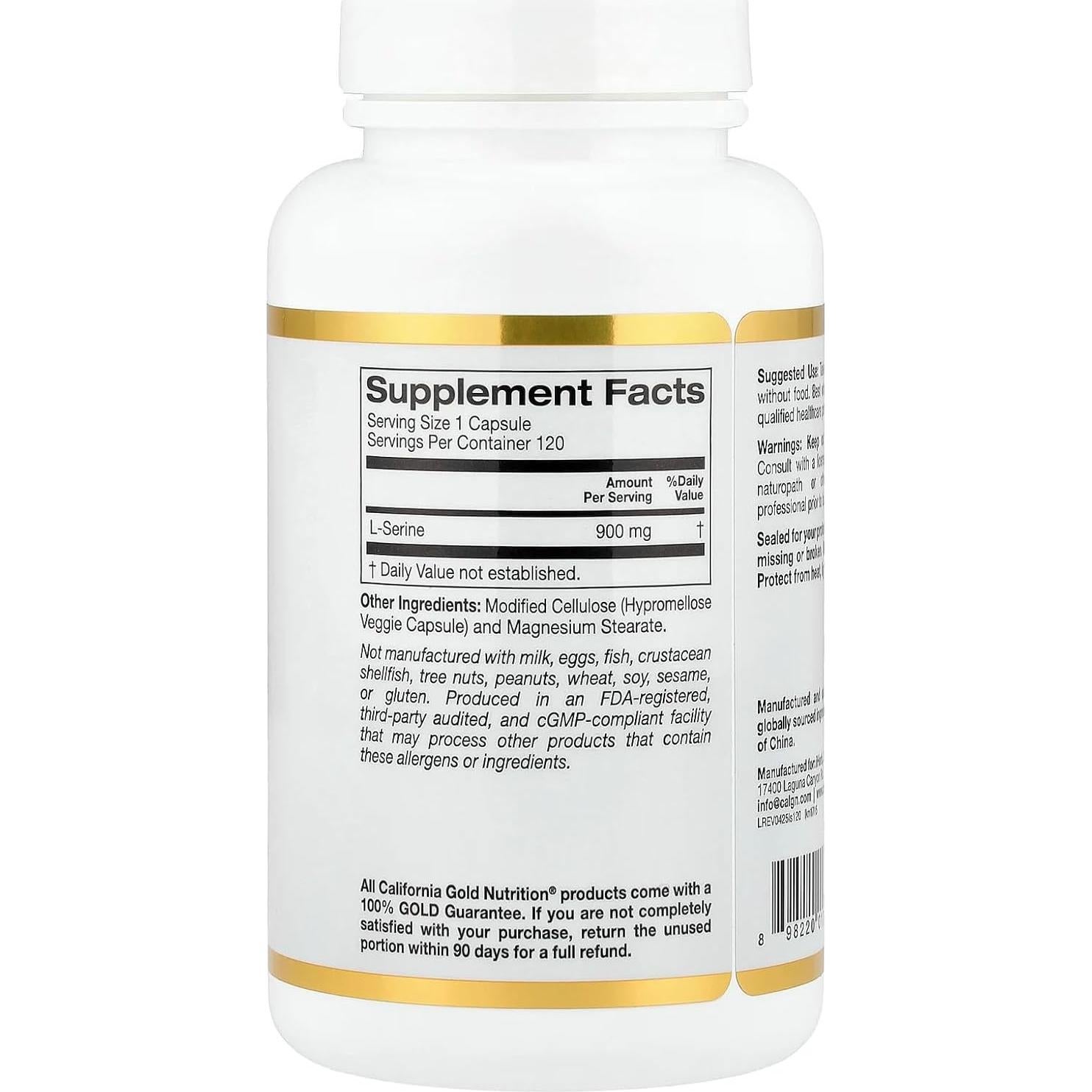 L-Serina 900 mg Lake Avenue Nutrition 120 Cápsulas Vegetales