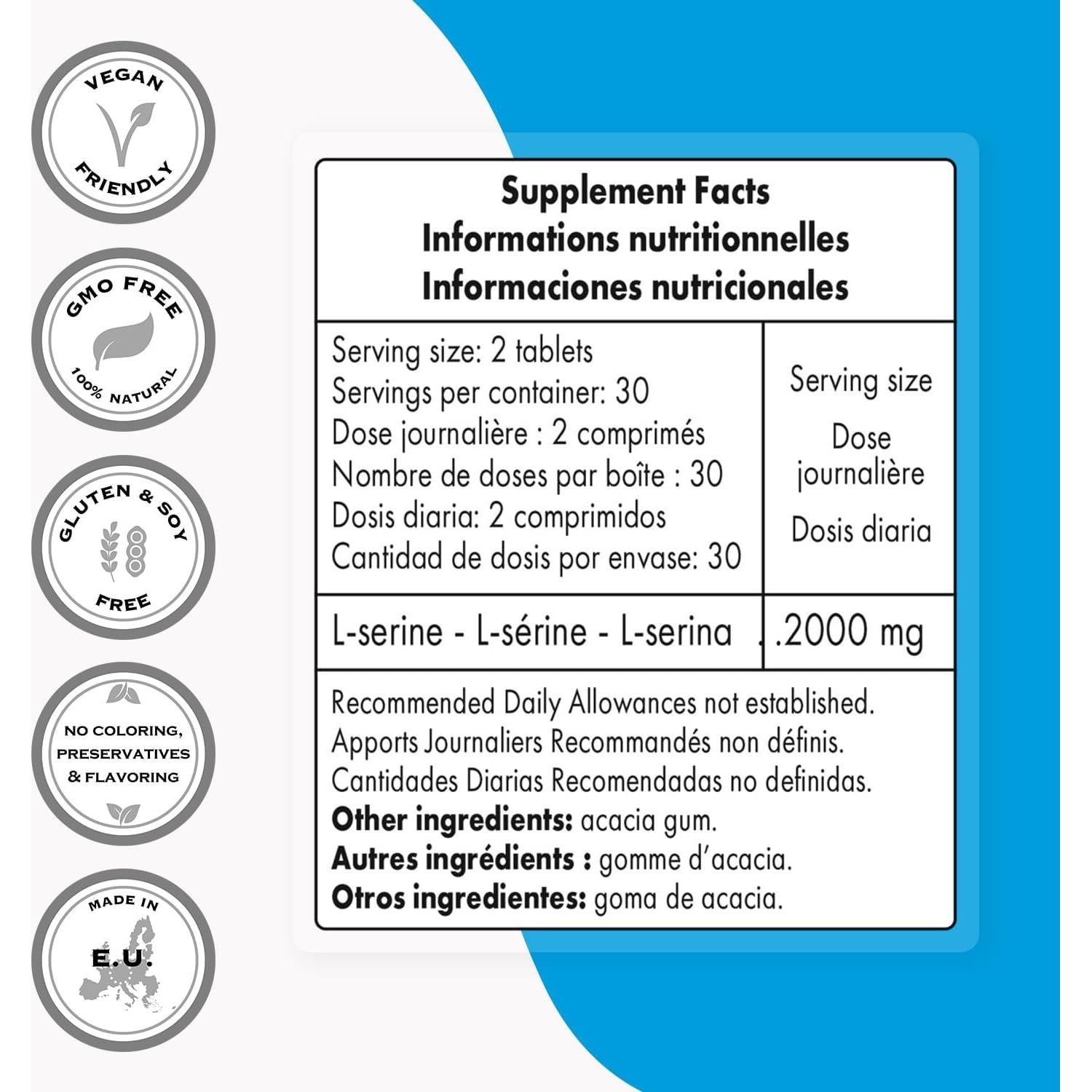 Suplemento L-Serina 2000mg Supersmart - 60 Tabletas Veganas