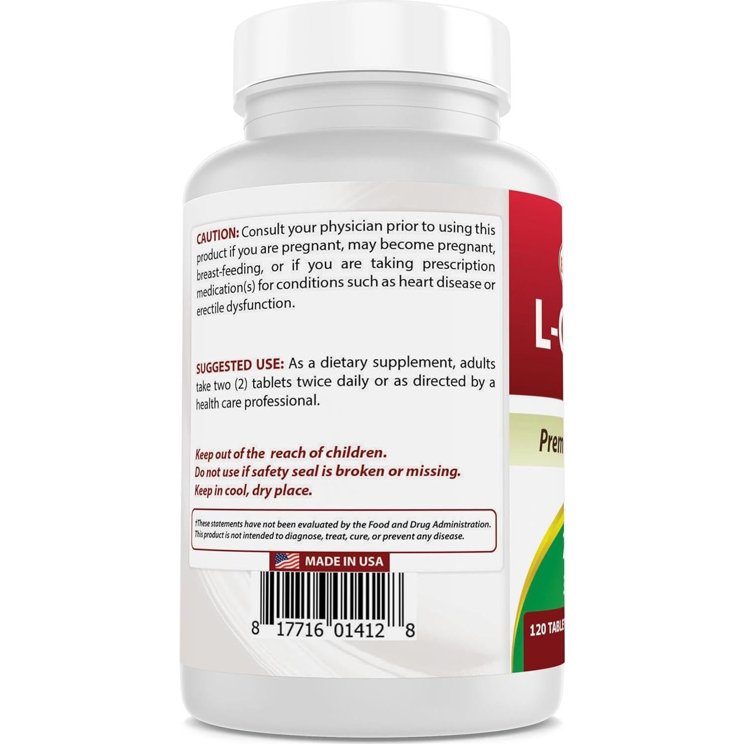 L-Citrulina 2000mg Mejores Naturales - 120 Tabletas Sin Gluten