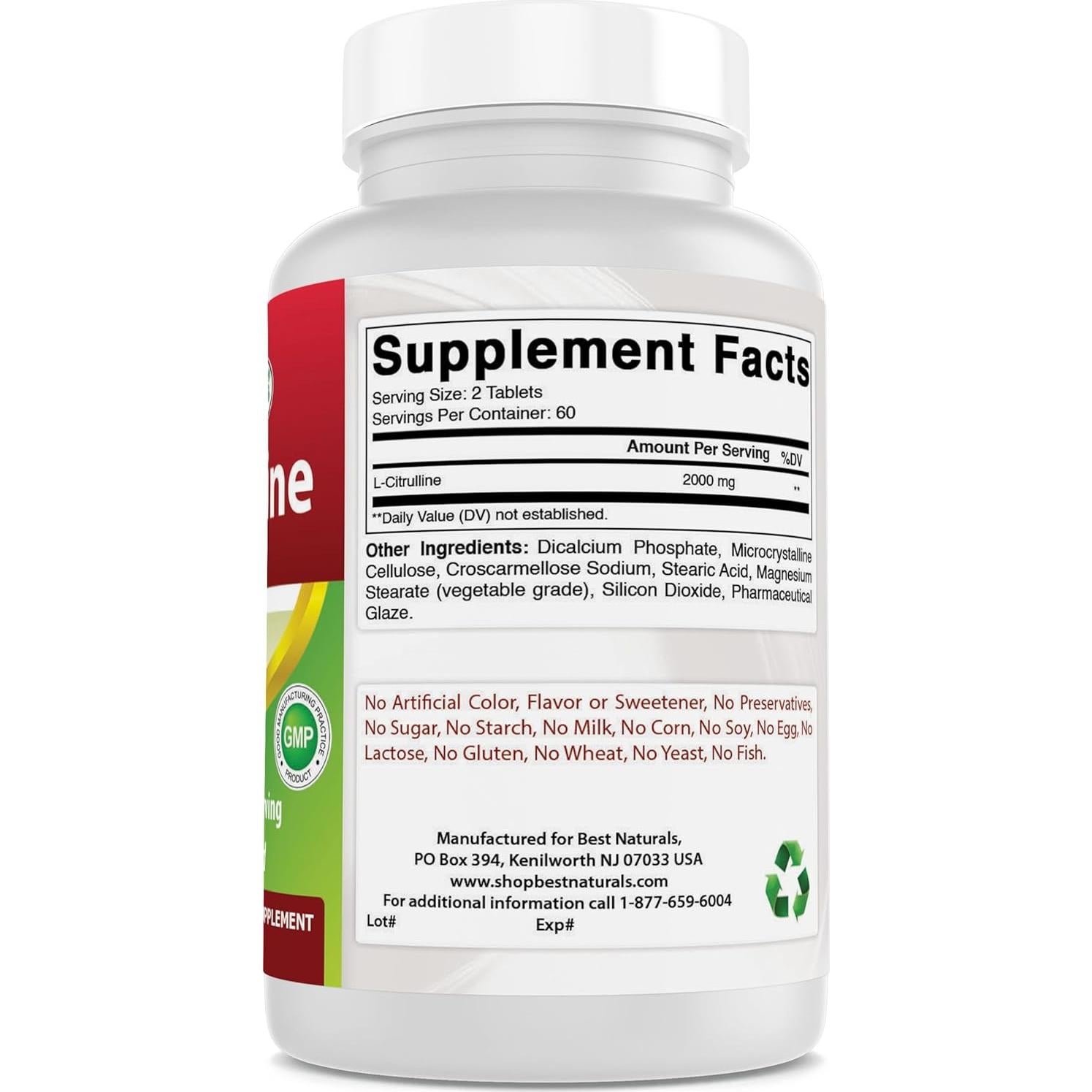 L-Citrulina 2000mg Mejores Naturales - 120 Tabletas Sin Gluten