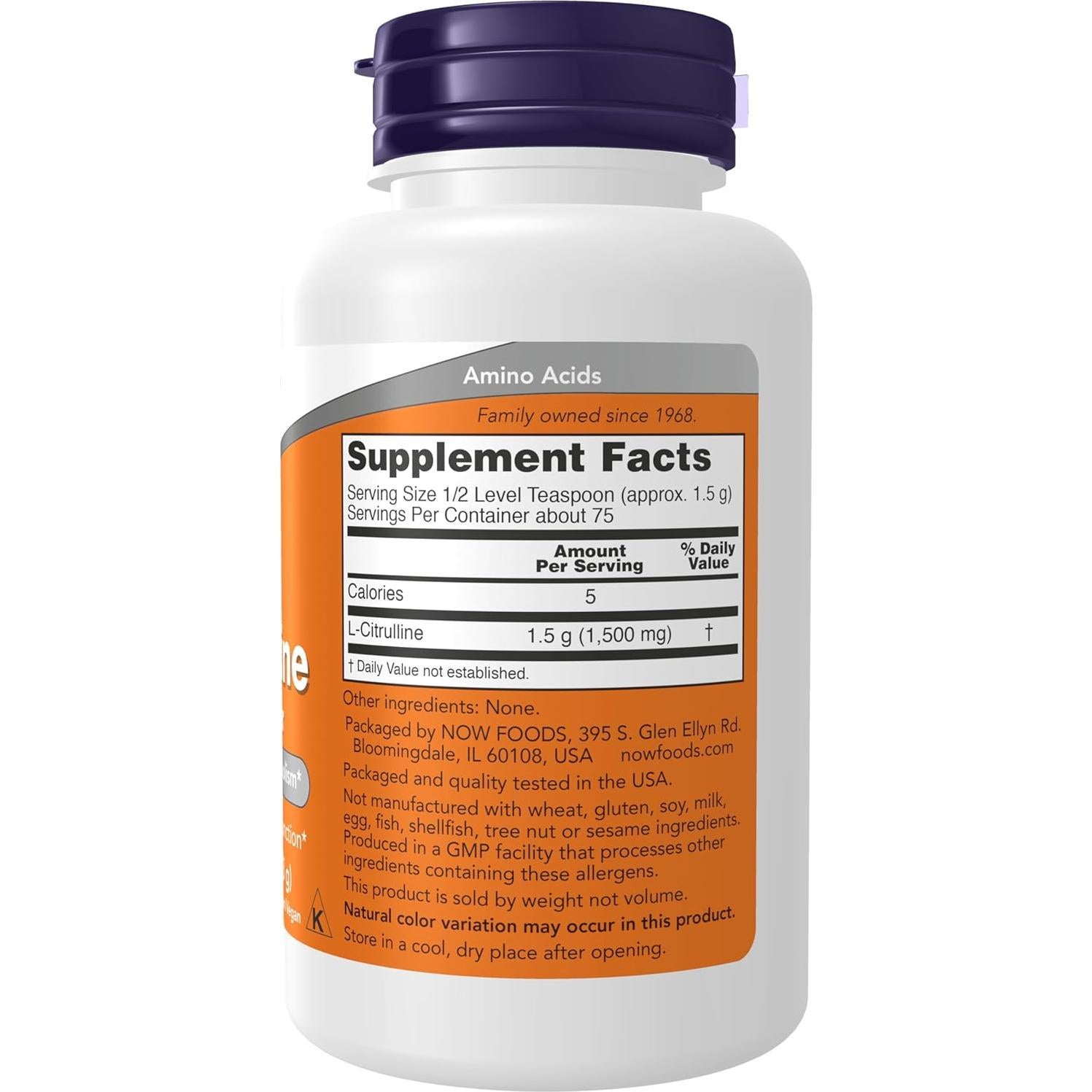 NOW Suplementos L-Citrulina en Polvo Puro 113.4g - Vegano