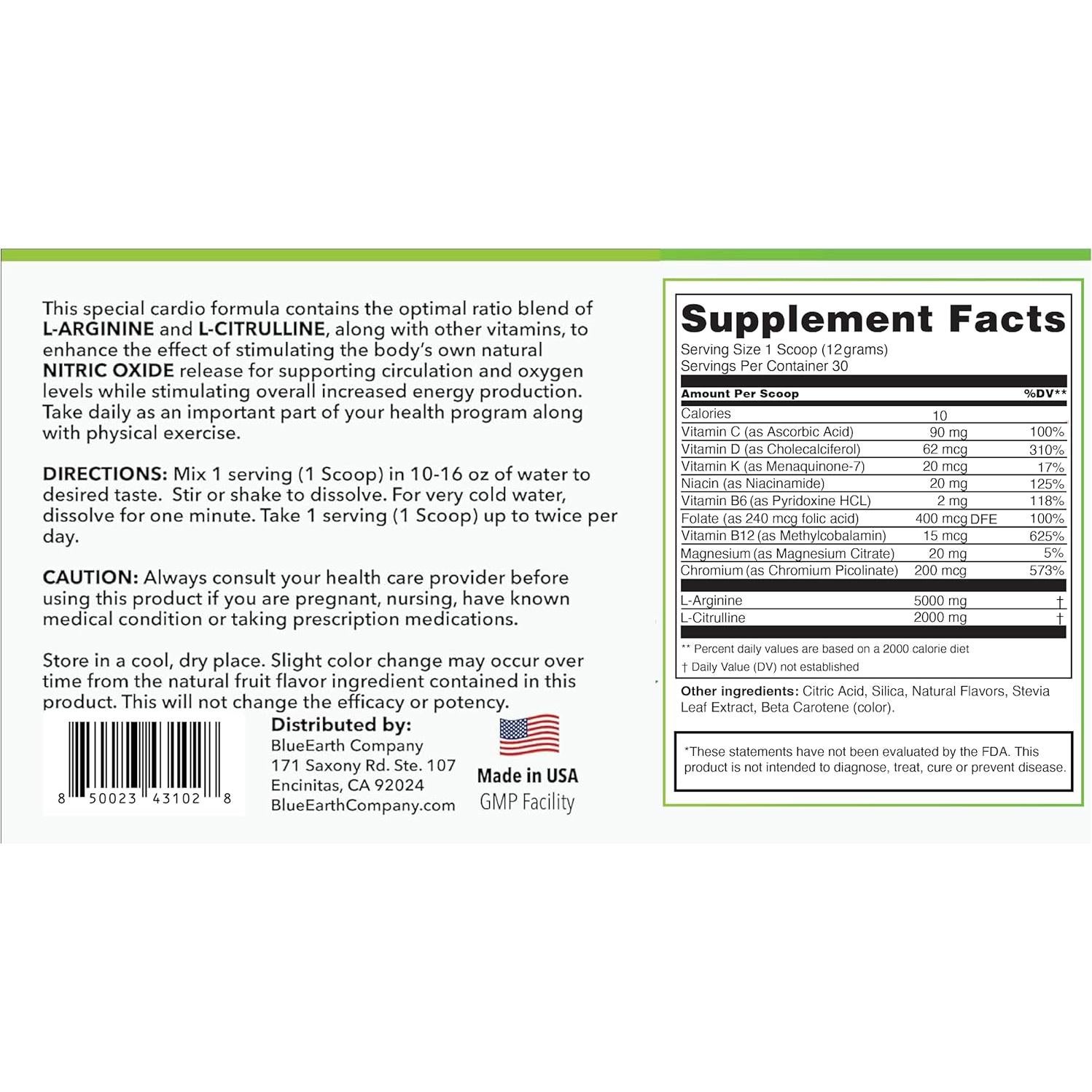 Suplemento en polvo L-Arginina 5000mg + L-Citrulina 2000mg - Piña - 30 porciones