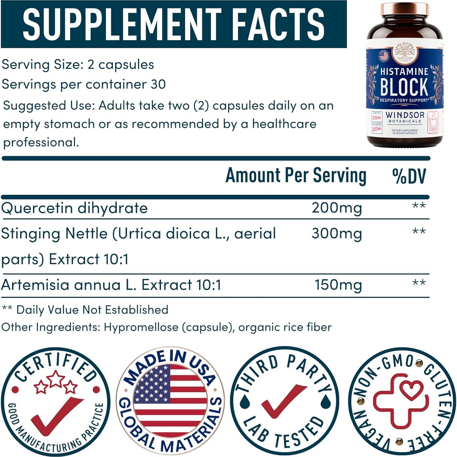 Suplemento Antihistamínico Natural Windsor Botanicals 60 Cápsulas