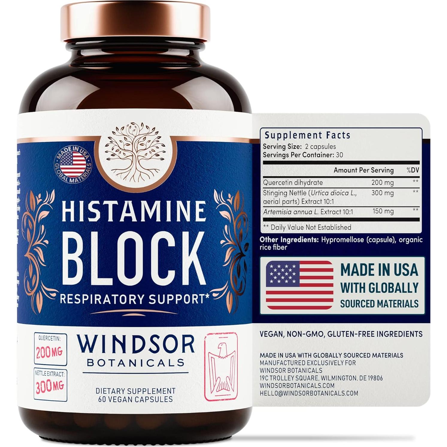 Suplemento Antihistamínico Natural Windsor Botanicals 60 Cápsulas