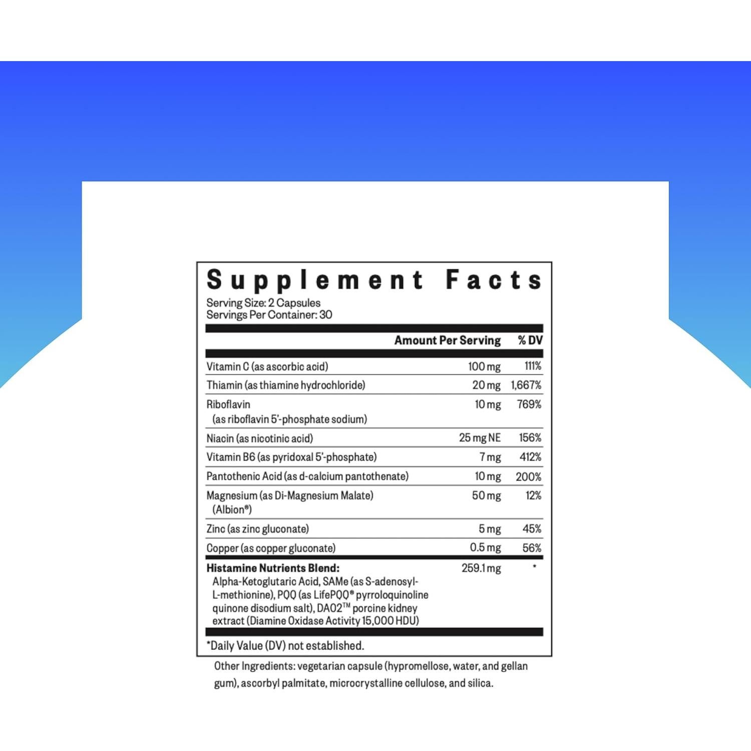 Suplemento de Histamina Seeking Health - 60 Cápsulas con B1 y Zinc