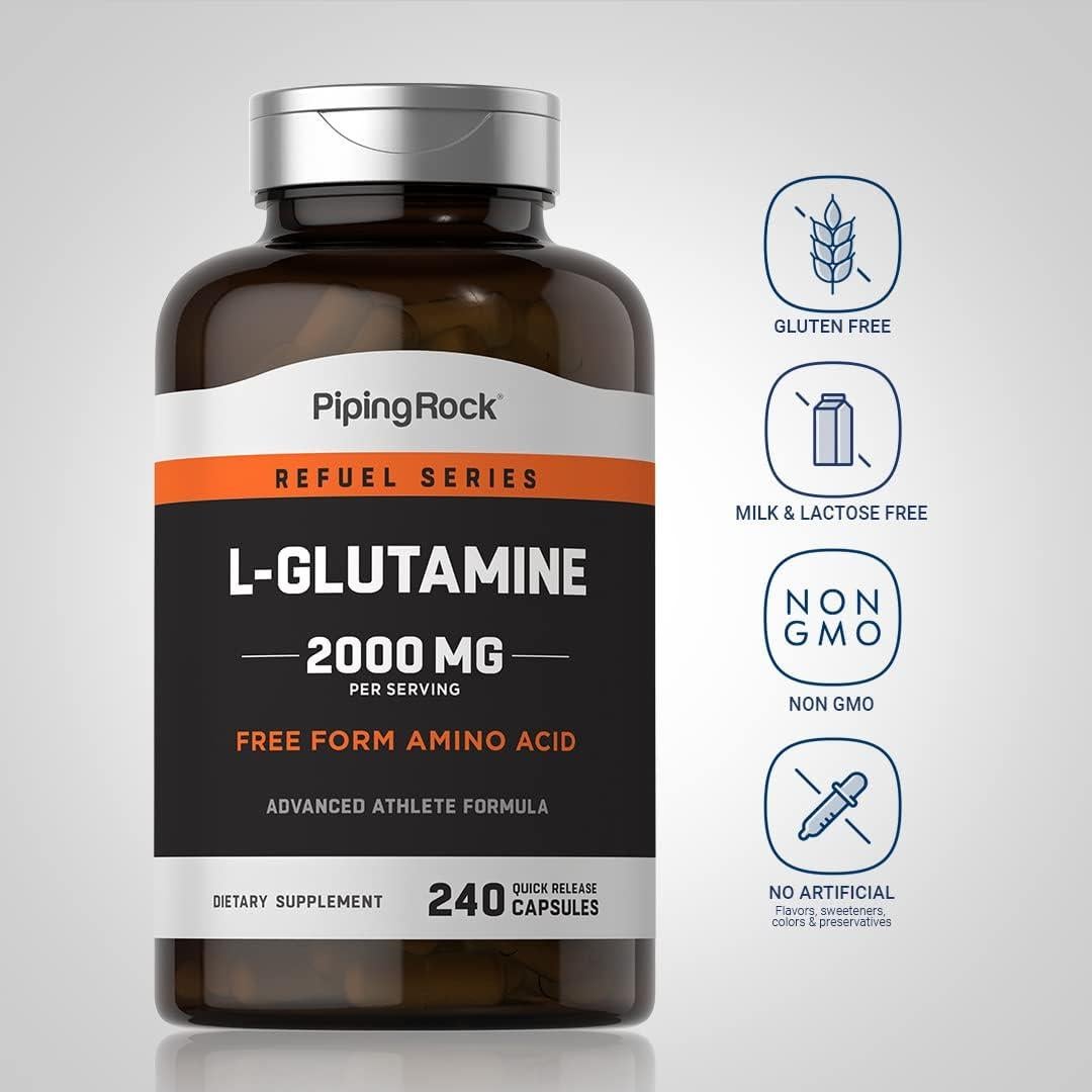 Glutamina en Cápsulas Piping Rock 2000 mg - 240 Unidades