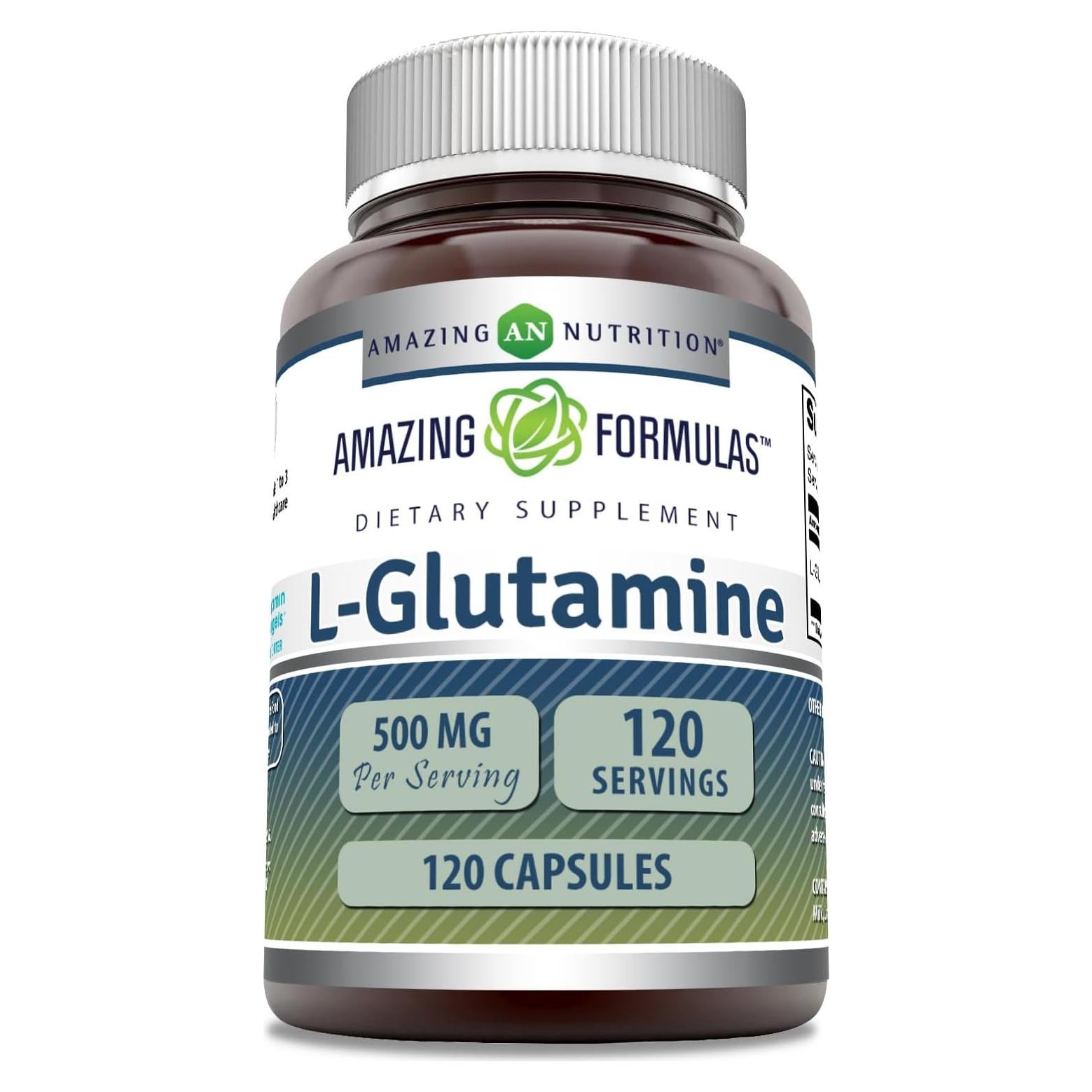 Suplemento L-Glutamina 500 Mg Nutrición Asombrosa | 120 Cápsulas | No OGM | Sin Gluten